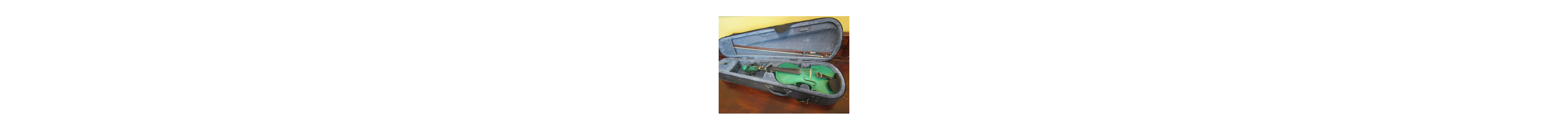 Child's Violin Green Coloured with Bow and Lined Carry Case