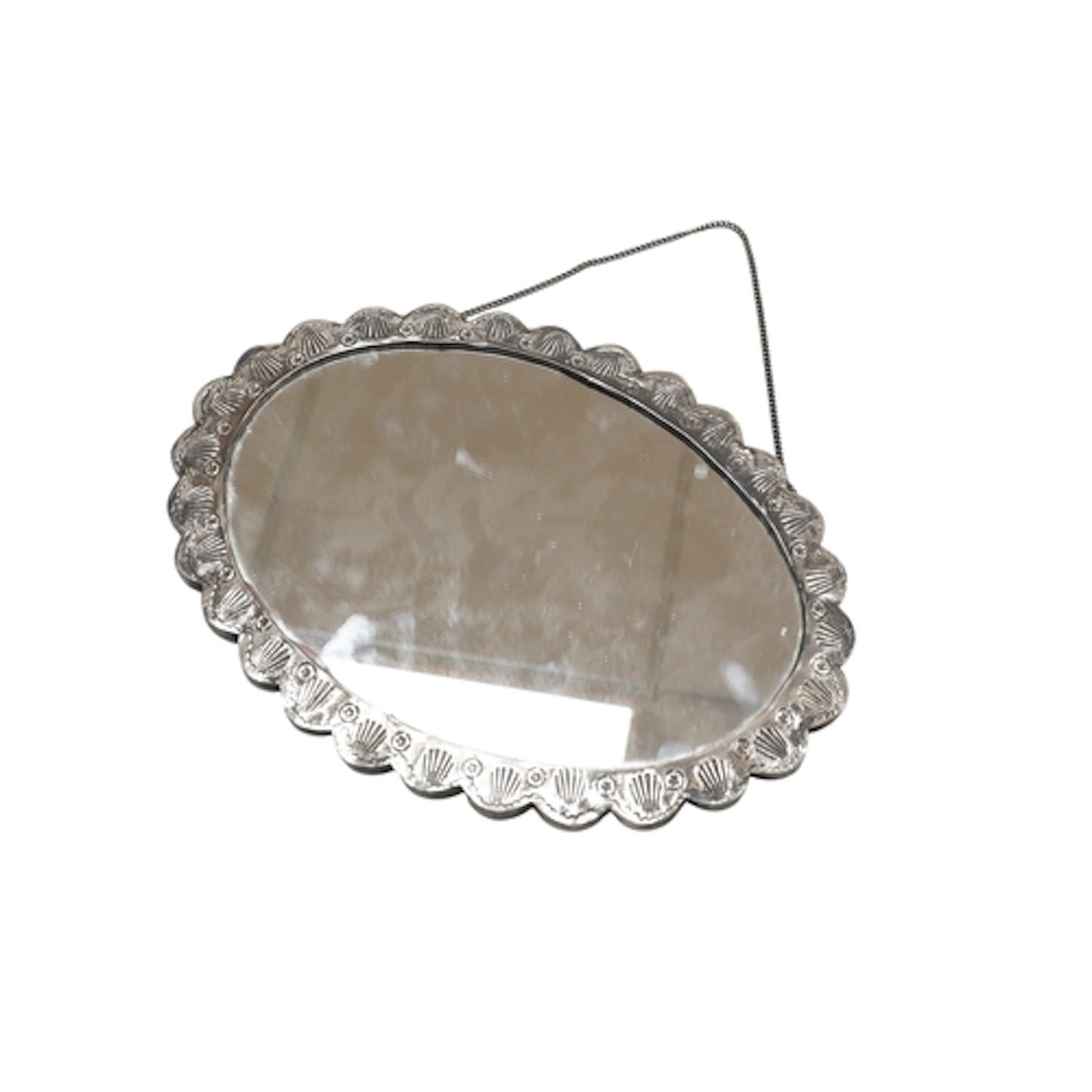 A Turkish Bedo 900 white metal mounted oval wedding mirror, ...