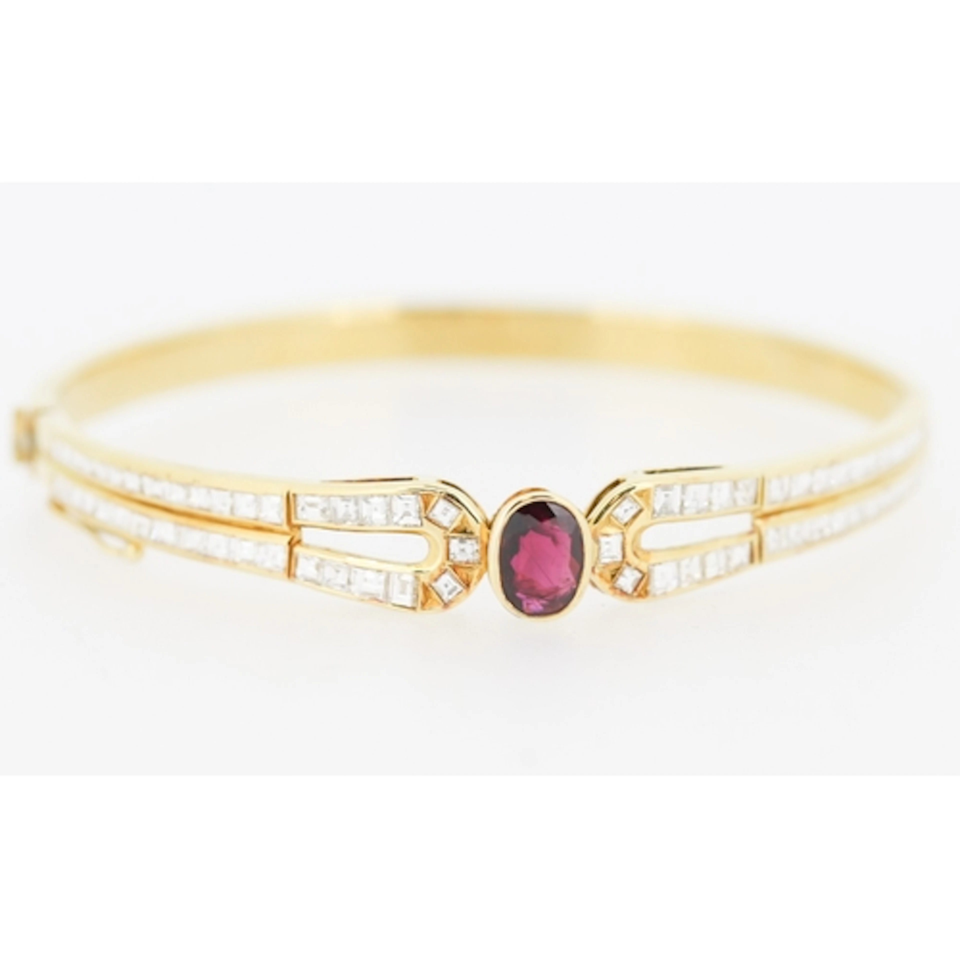 Finely Detailed Bezel Ruby Centre Stone and Princess Cut Dia...