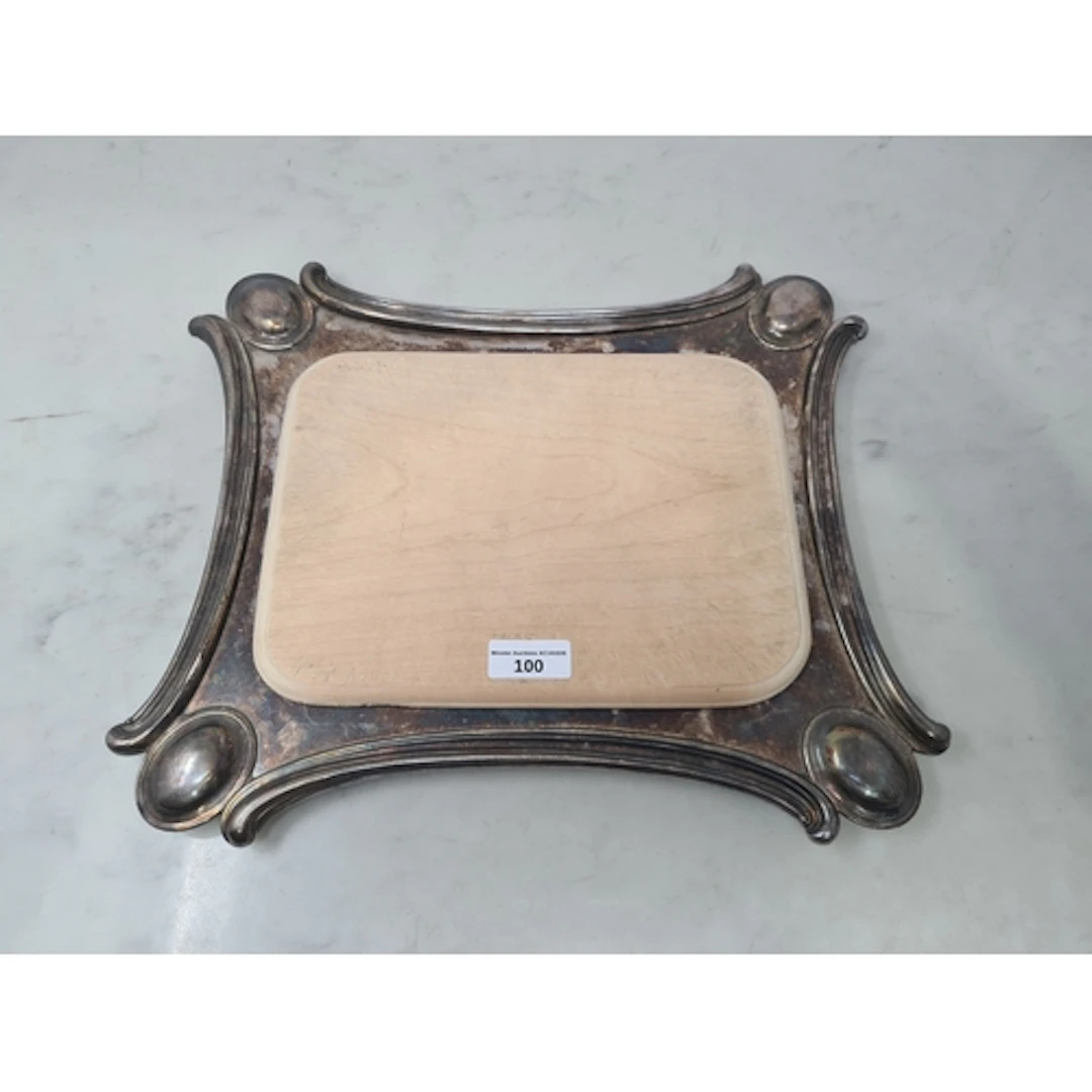 A large plated Bread Board by Walker & Hall with scroll and ...