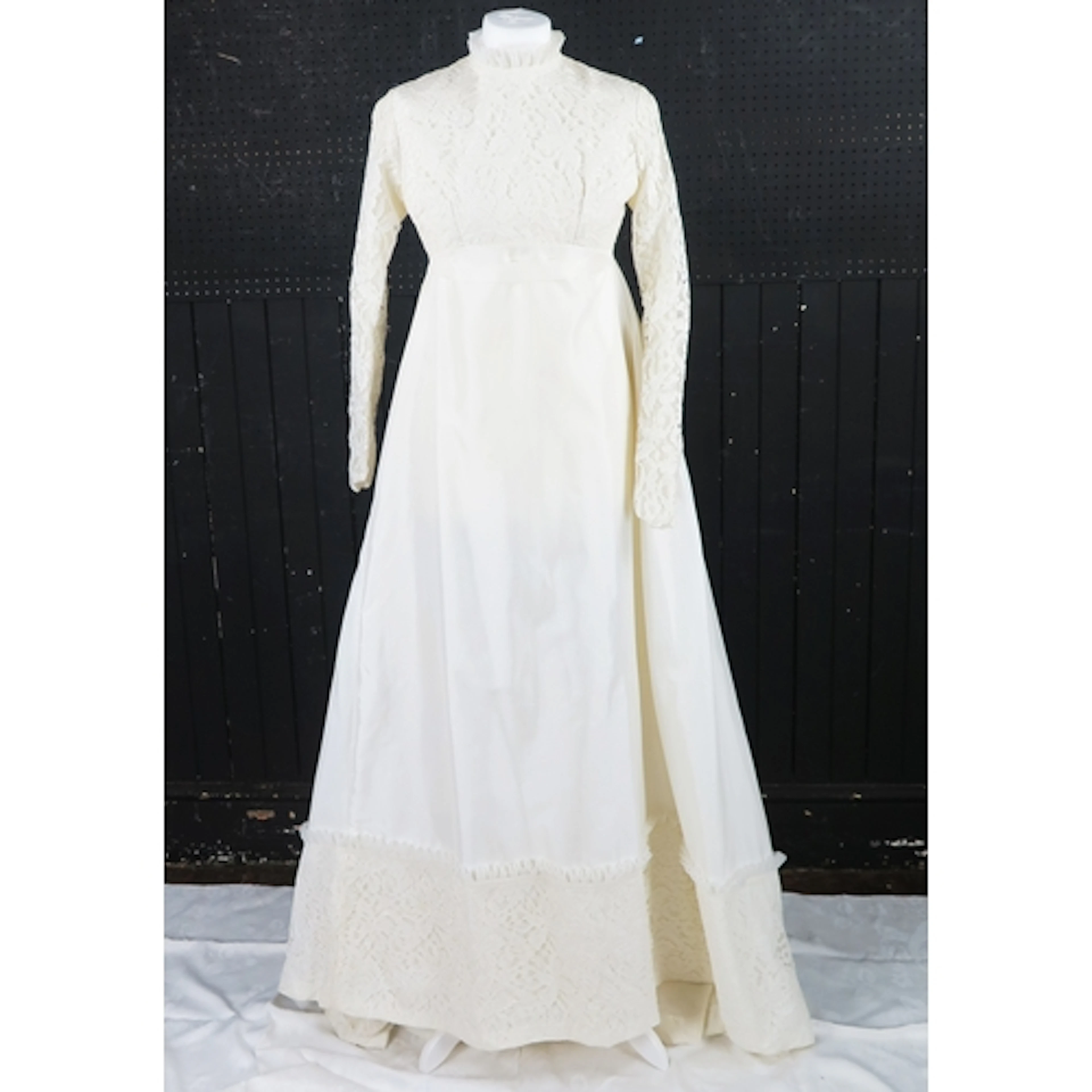Vintage Edwardian style ivory bridal gown with high neckline...