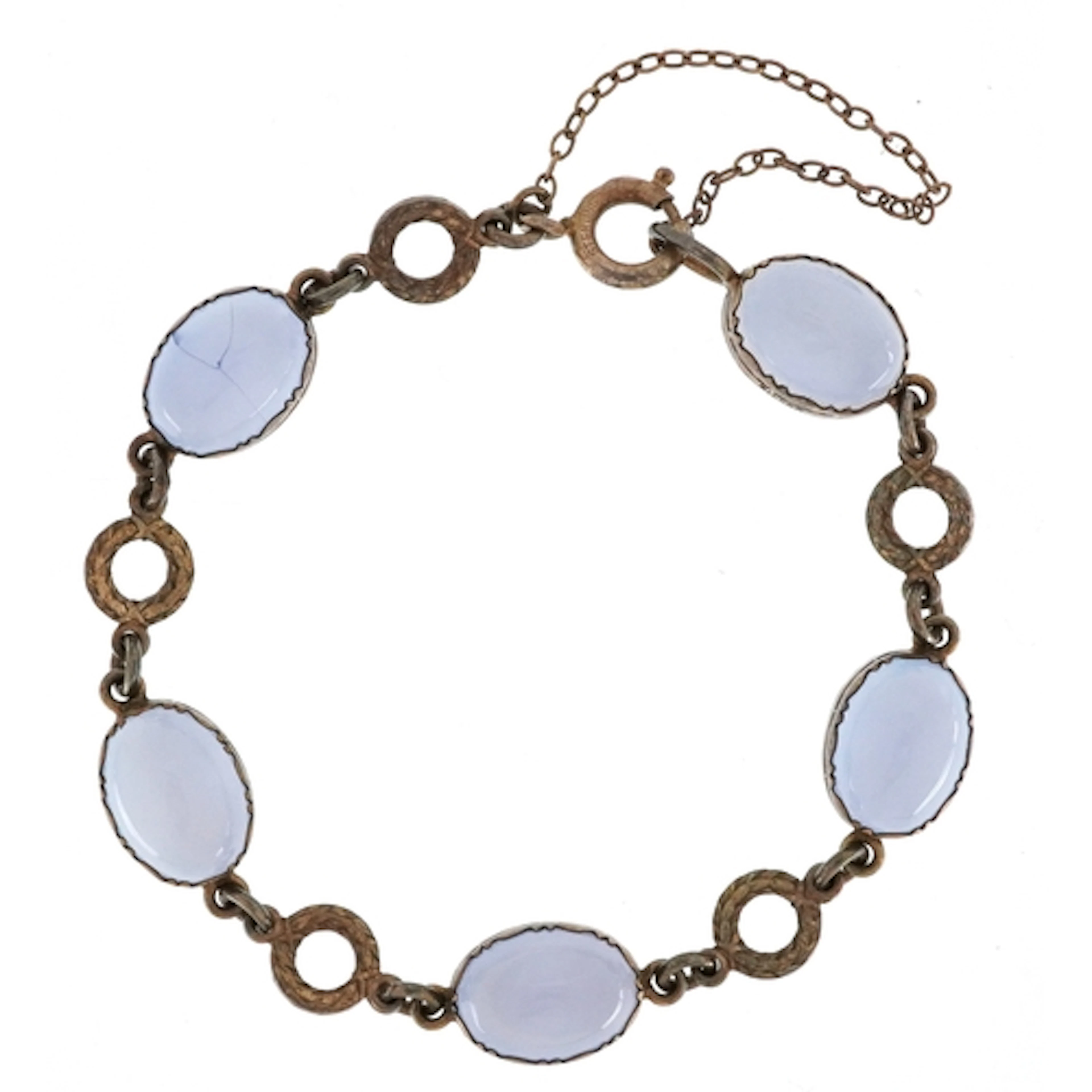 Vintage sterling silver cabochon blue stone bracelet, 16cm i...