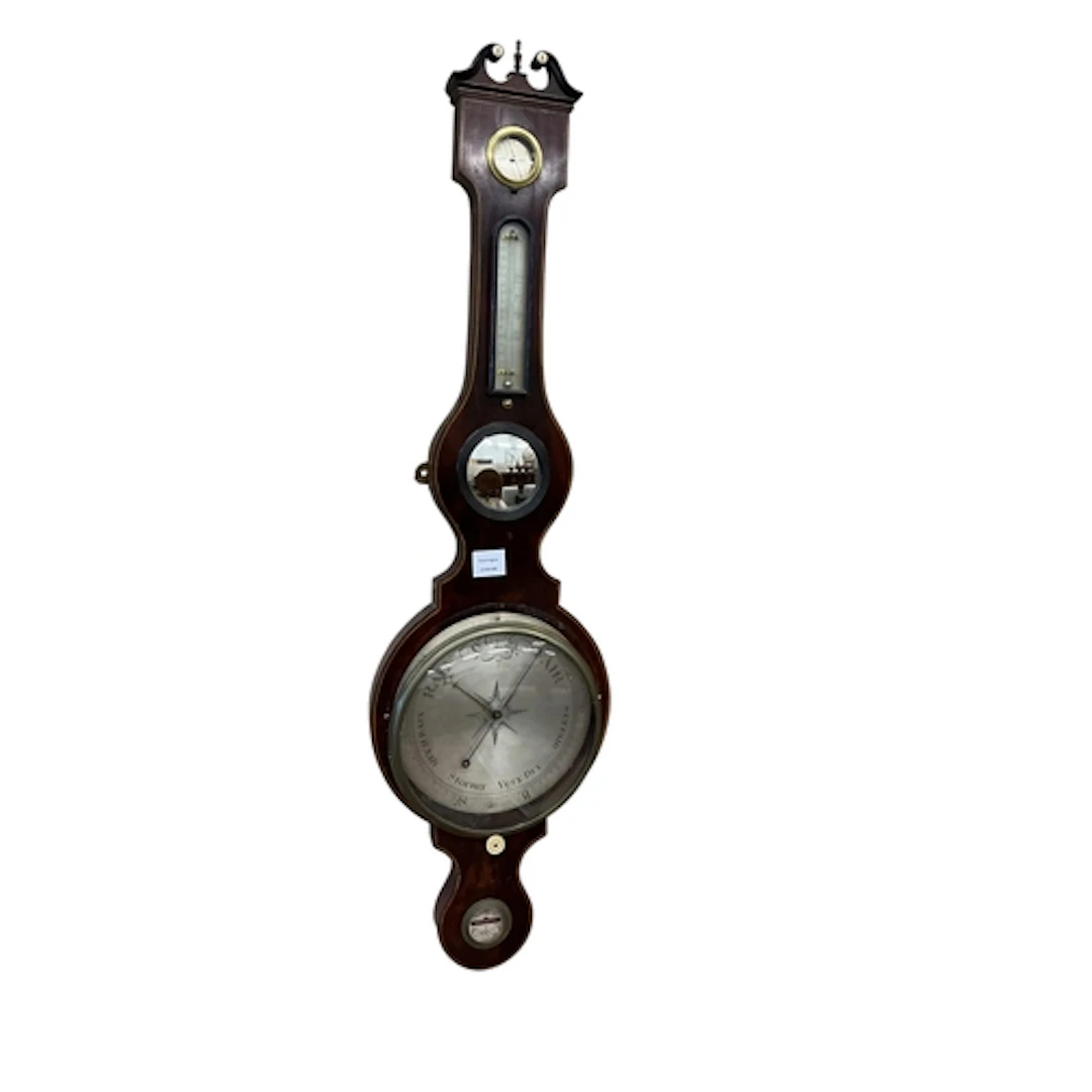 An early 19th century mahogany wheel barometer, with swan ne...
