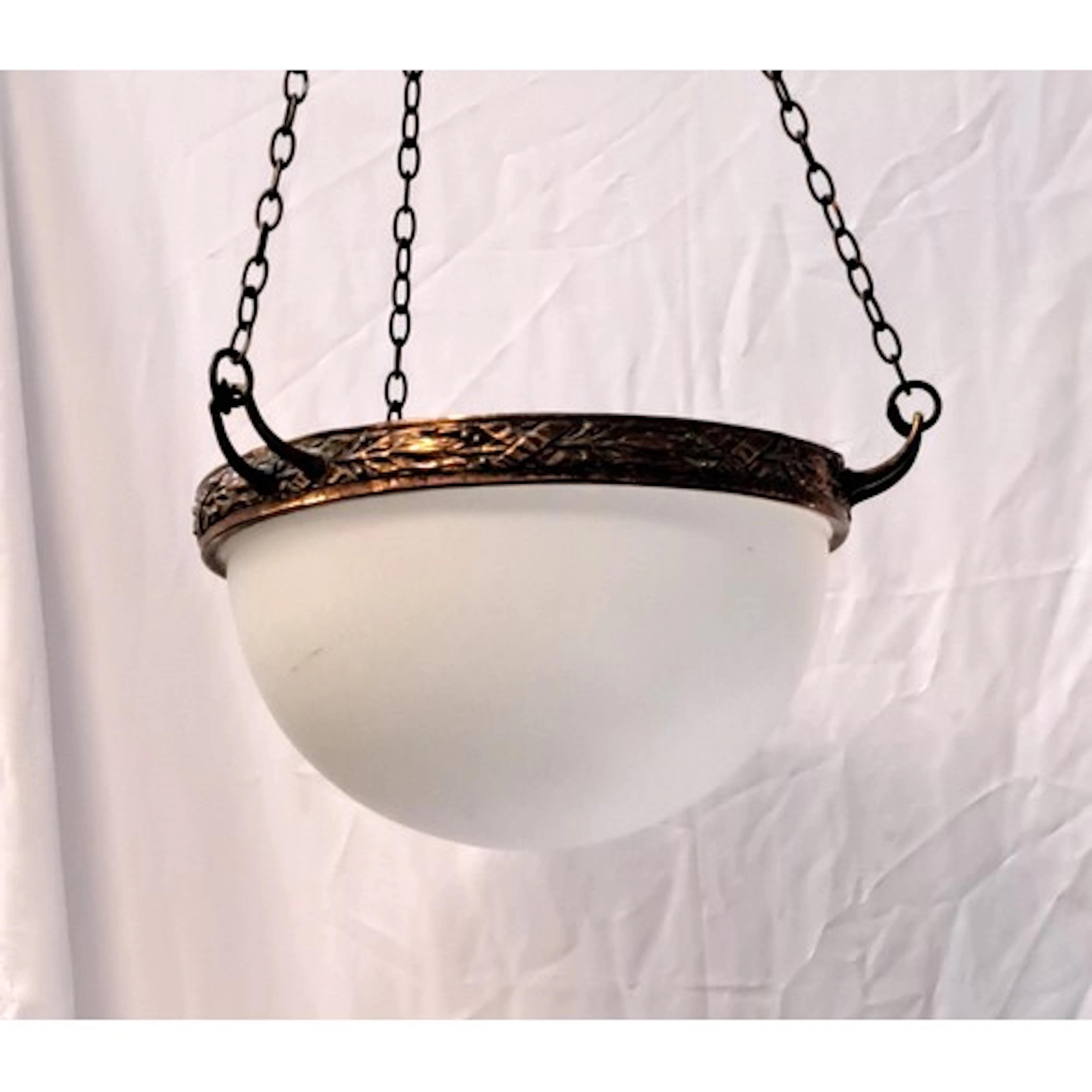 ARTS AND CRAFTS COPPER AND GLASS CEILING LIGHT decorated wit...