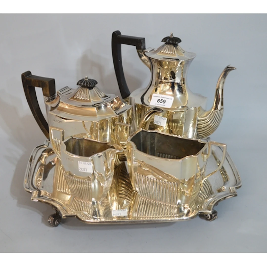 Early 20th Century Sheffield silver four piece tea service o...