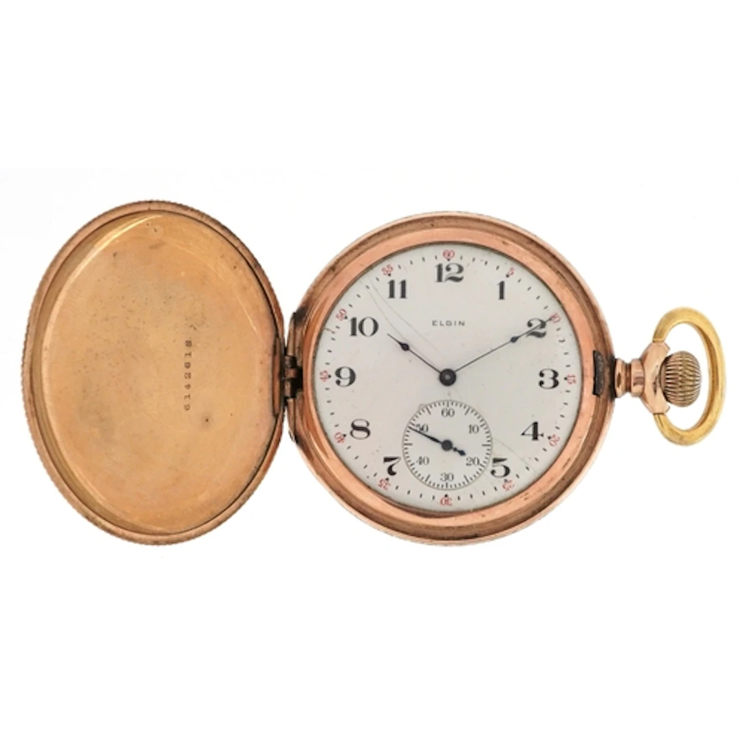 Elgin, gentlemen's gold plated top wind full hunter pocket w...