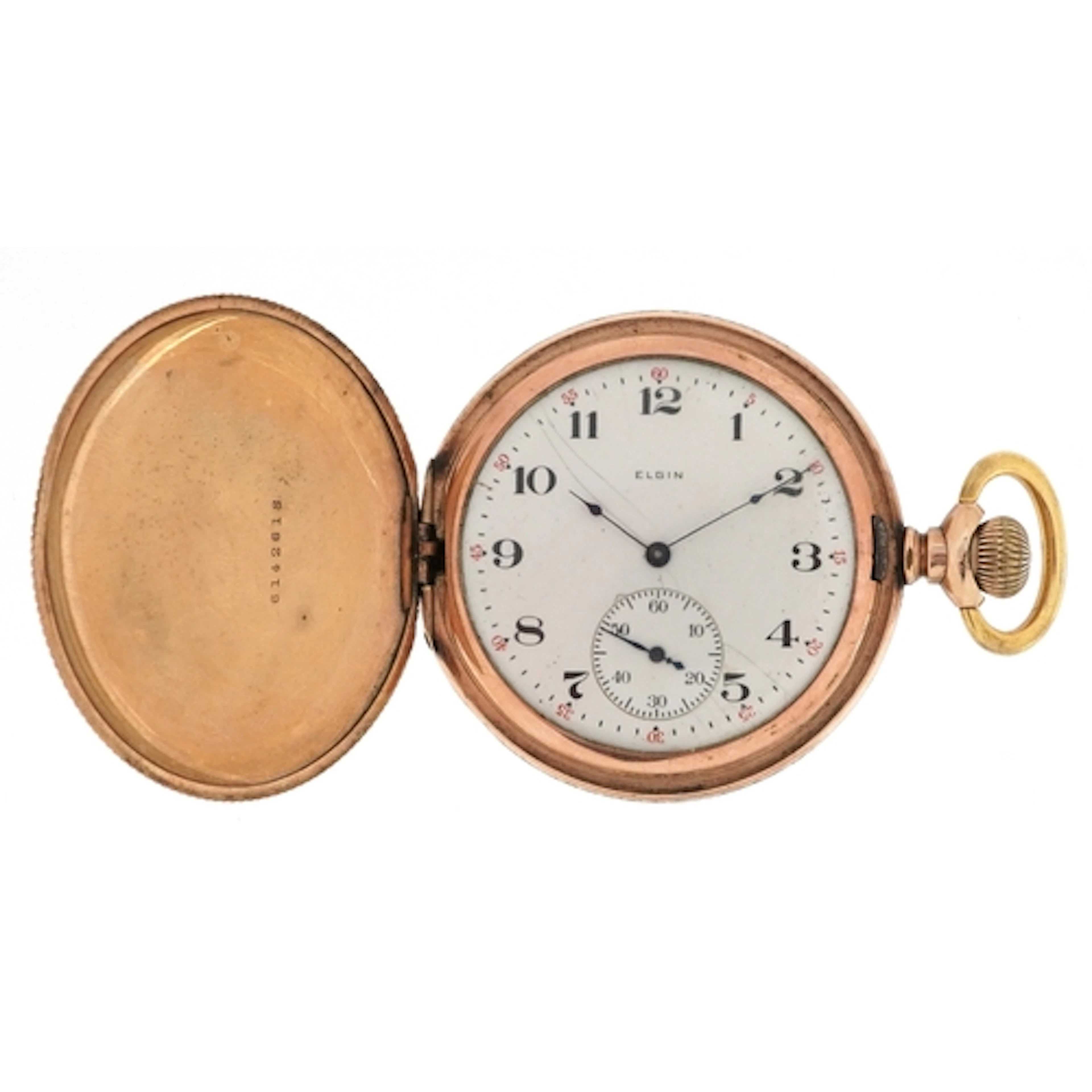 Elgin, gentlemen's gold plated top wind full hunter pocket w...