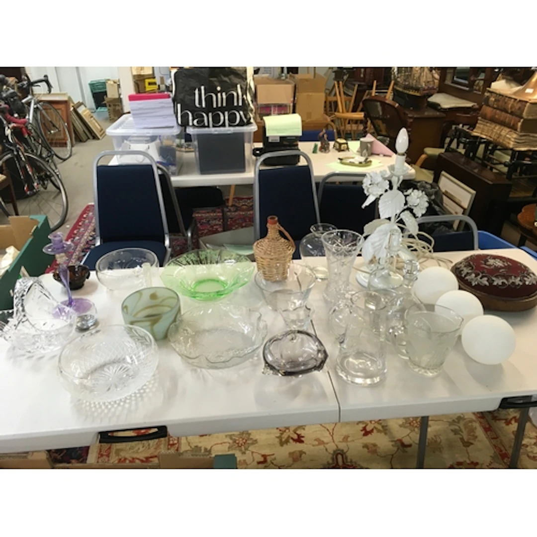 A Collection of glass items including bowls, vases, a lamp e...