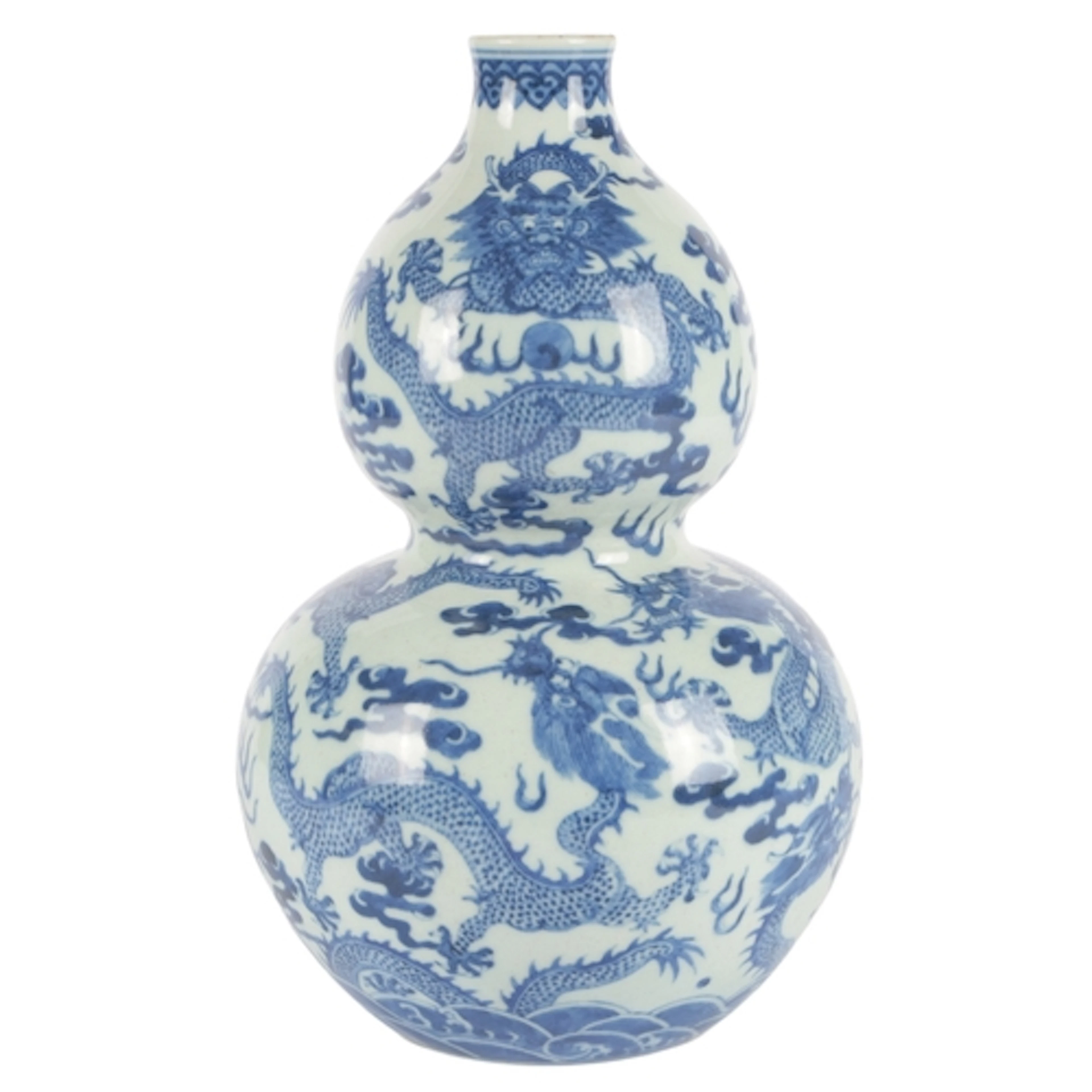 A Chinese blue and white 'dragon' double gourd vase, painted...