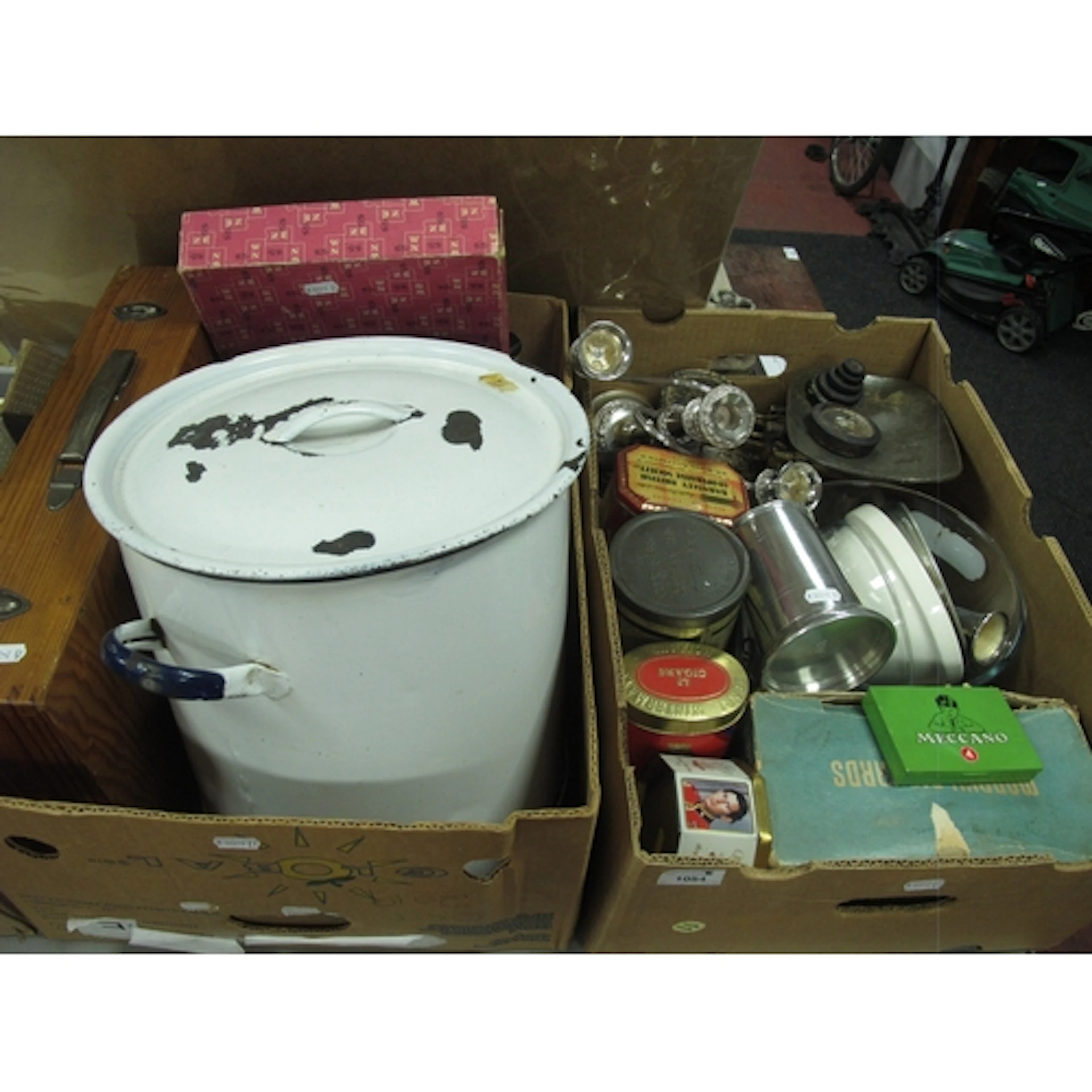Collectables, including cast iron kitchen scales with weight...