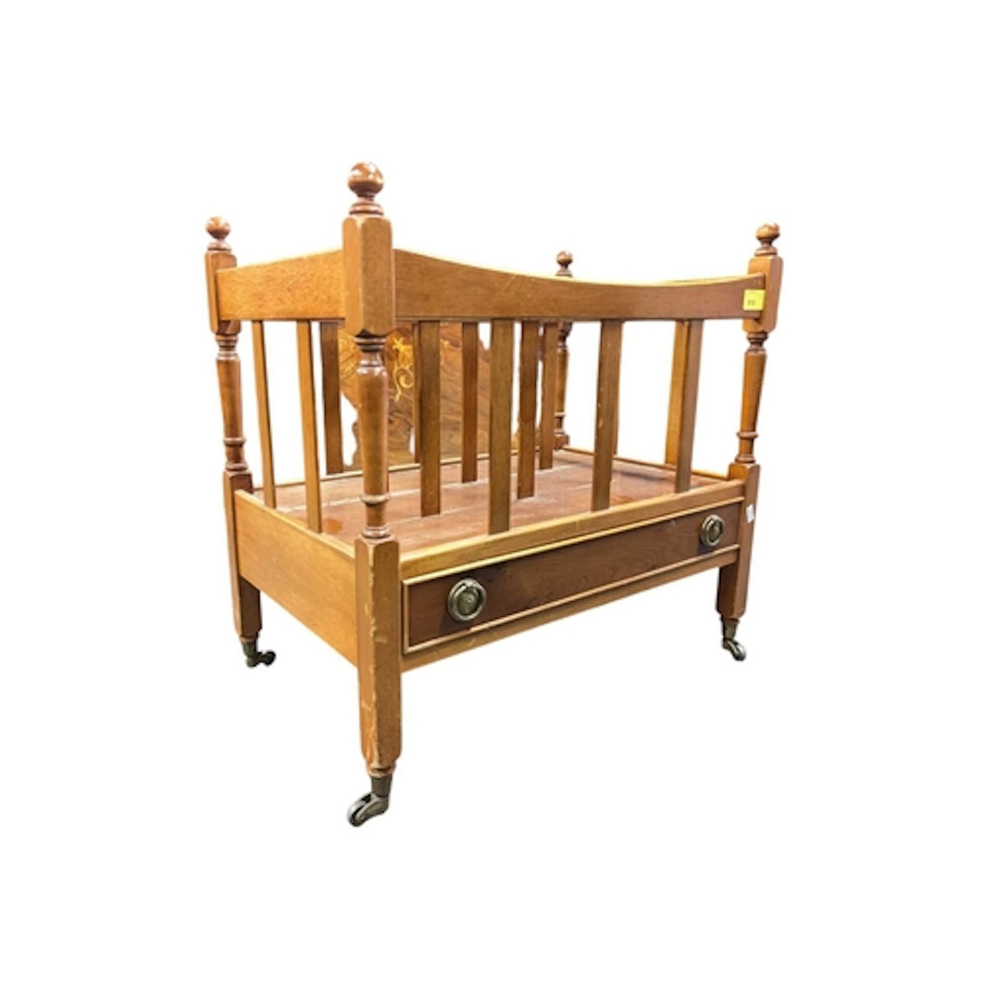 A 20th Century yew wood Canterbury magazine rack with drawer...