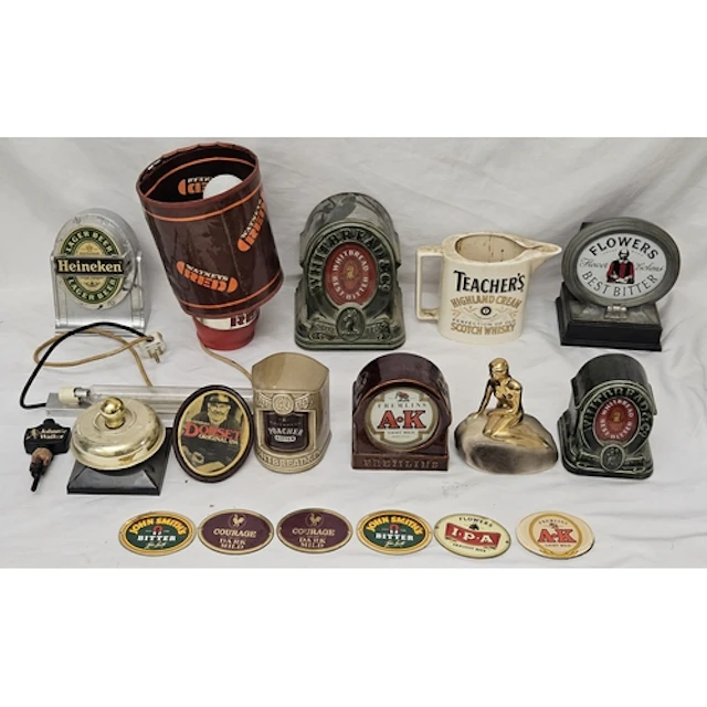 Vintage Pub Items incl. Watneys Red Lamp A/f, metal Heineken...