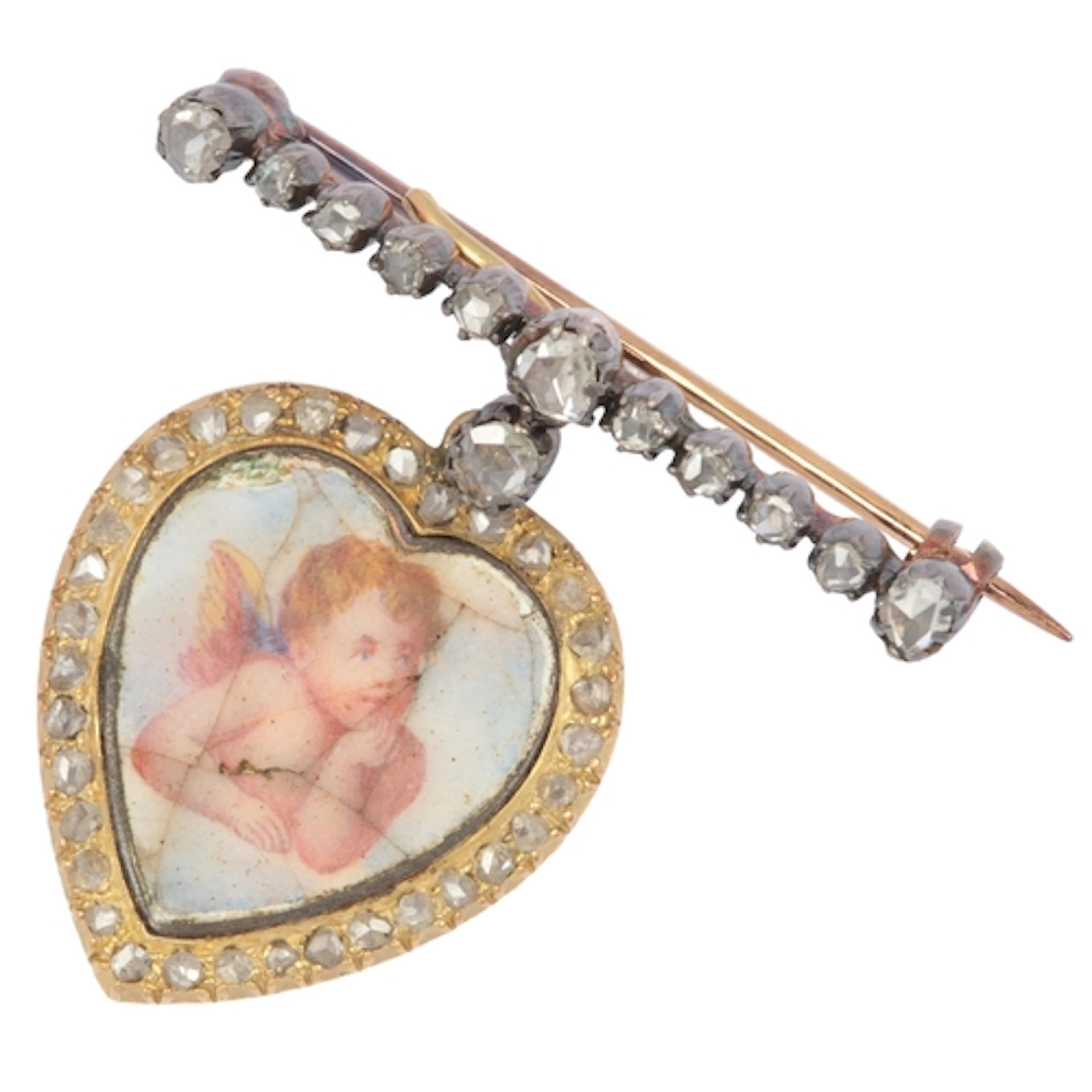 An enamel and diamond brooch, late 19th century composite, t...