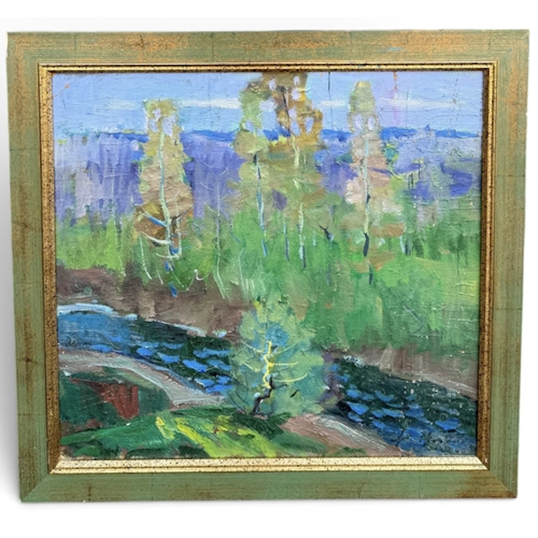 CONTEMPORARY RUSSIAN SCHOOL: FOREST LANDSCAPE 48cm x 46cm Si...