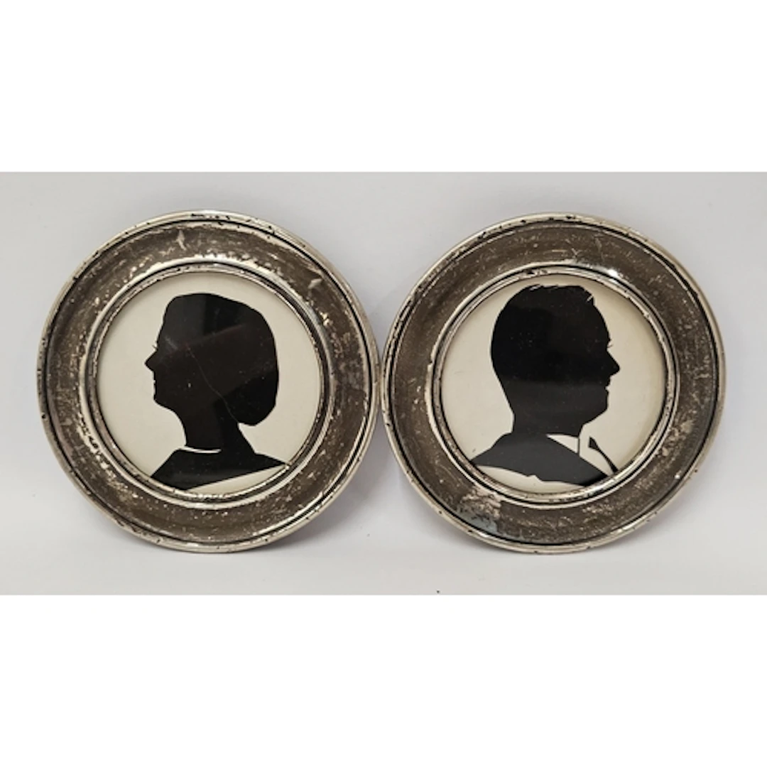 Pair Antique Circular Silver Framed Silhouettes hallmarked B...