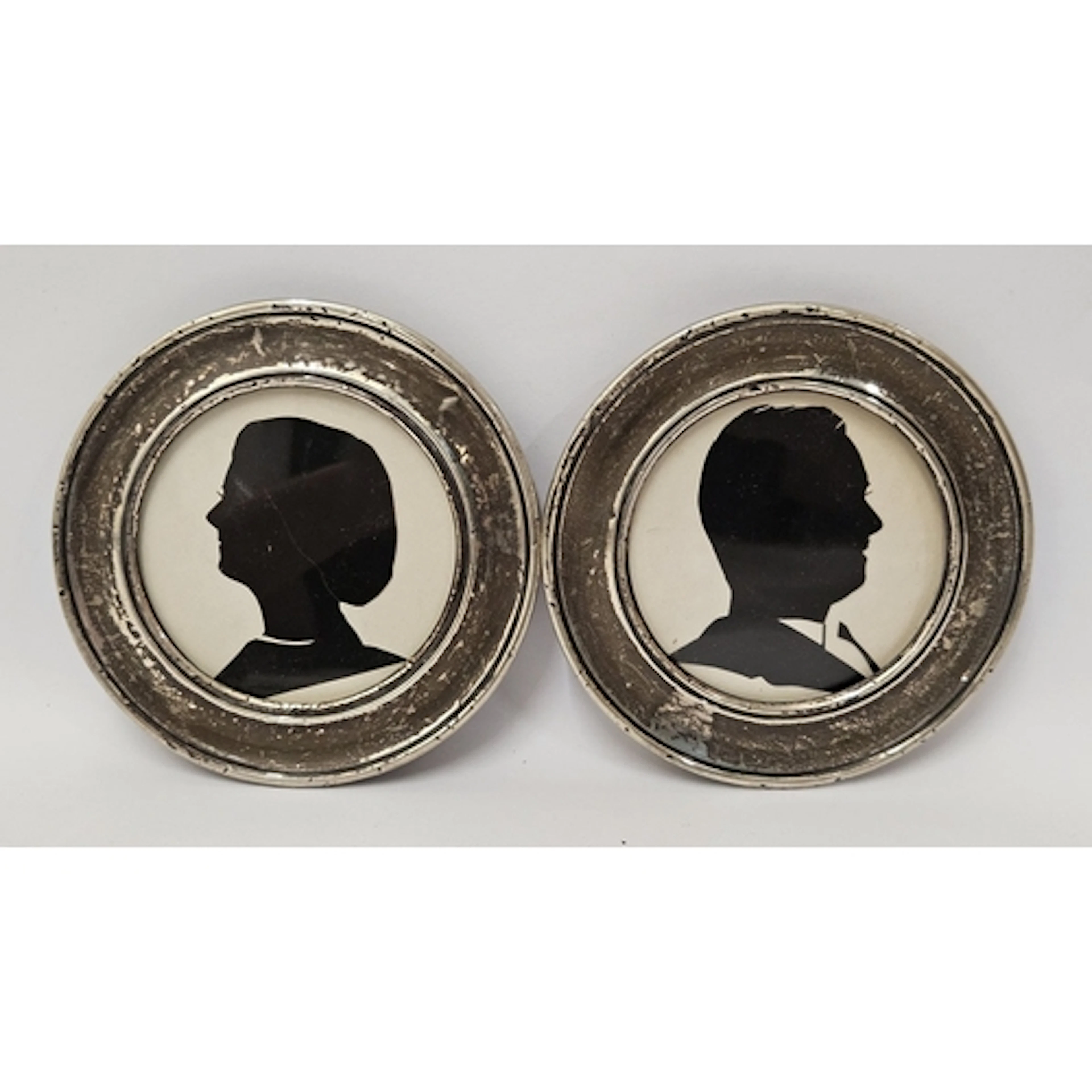 Pair Antique Circular Silver Framed Silhouettes hallmarked B...