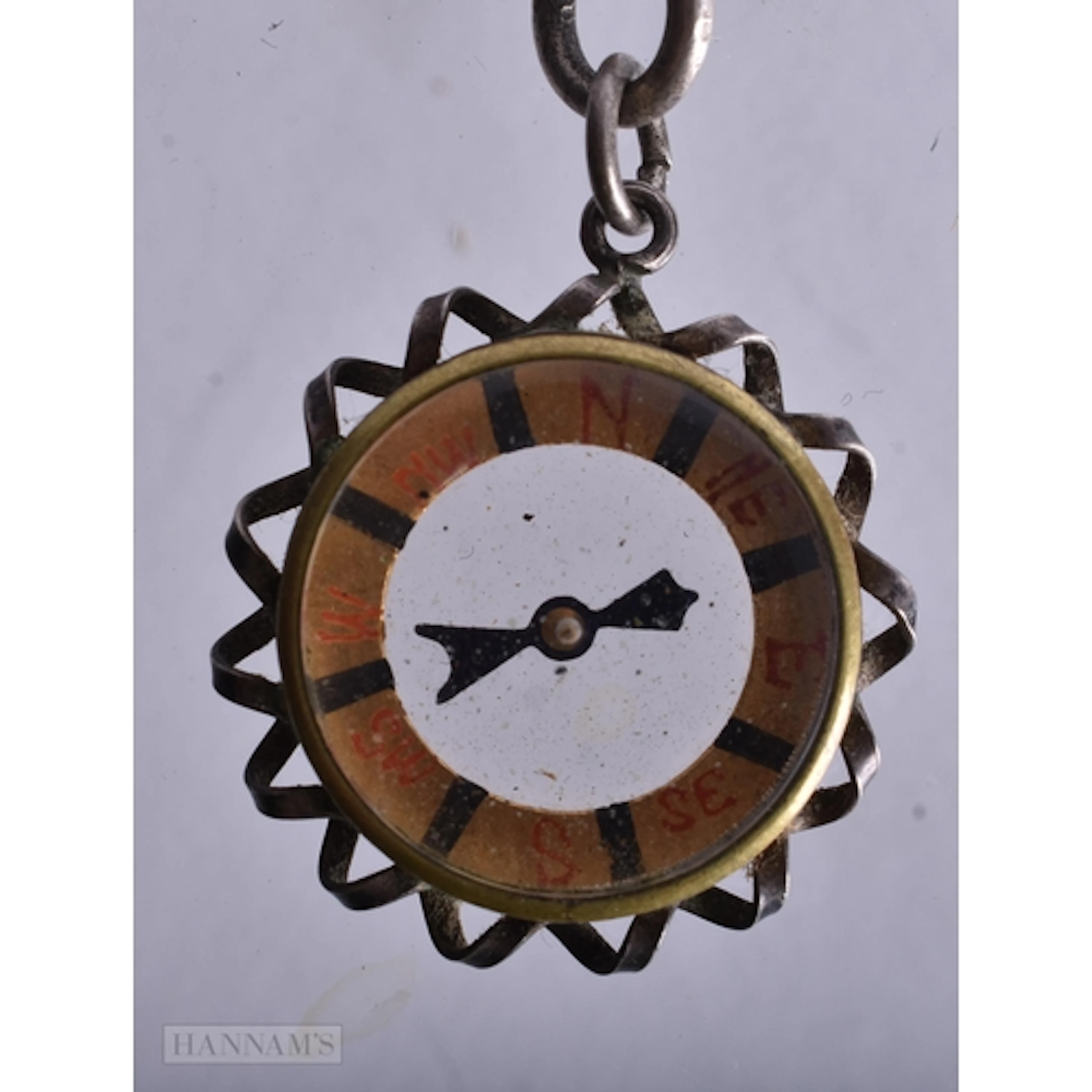 Antique Sterling Silver Albert Watch Chain w/ Compass (44g)....