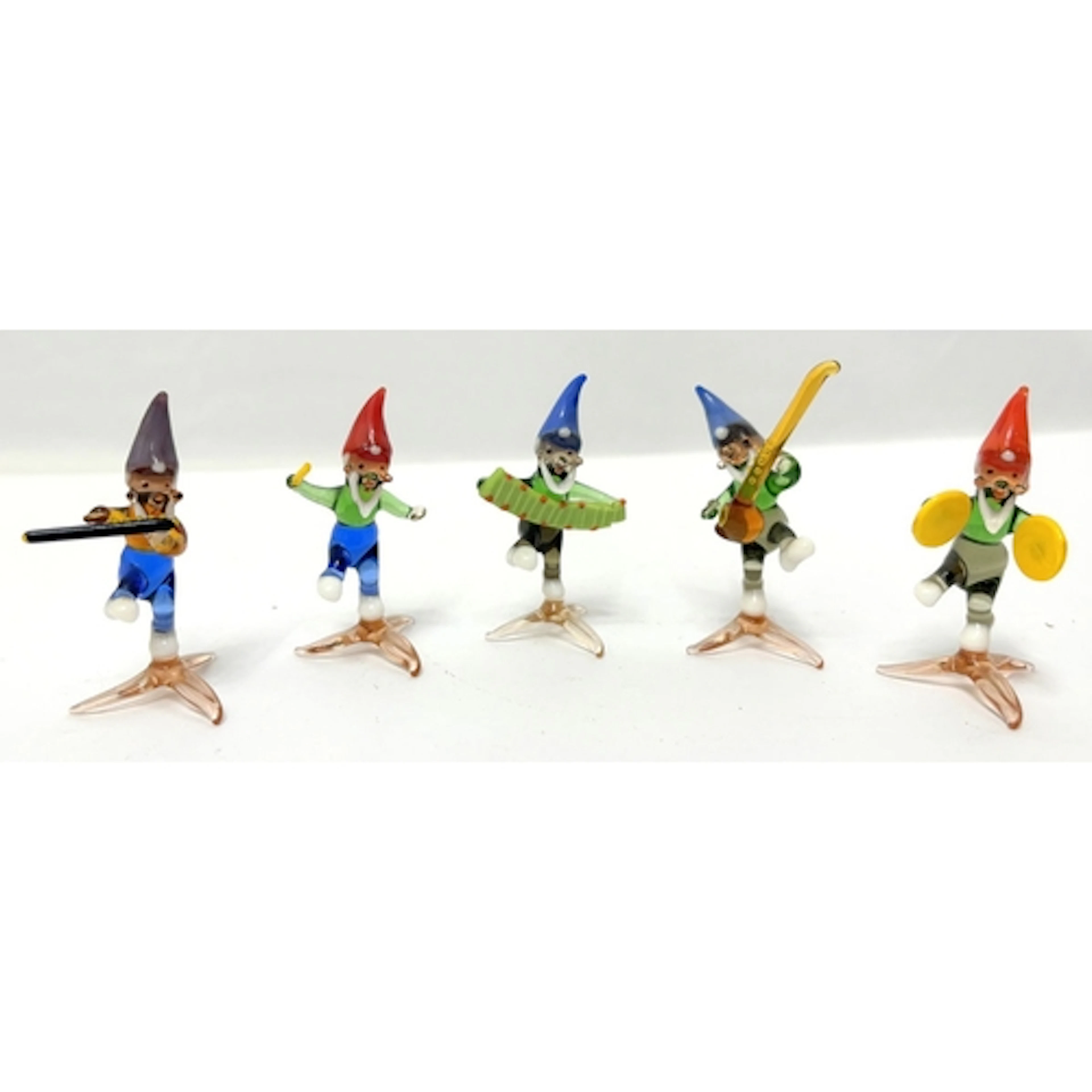 Set of 5 Murano Glass Gnomes, accordion player, flutist, cym...