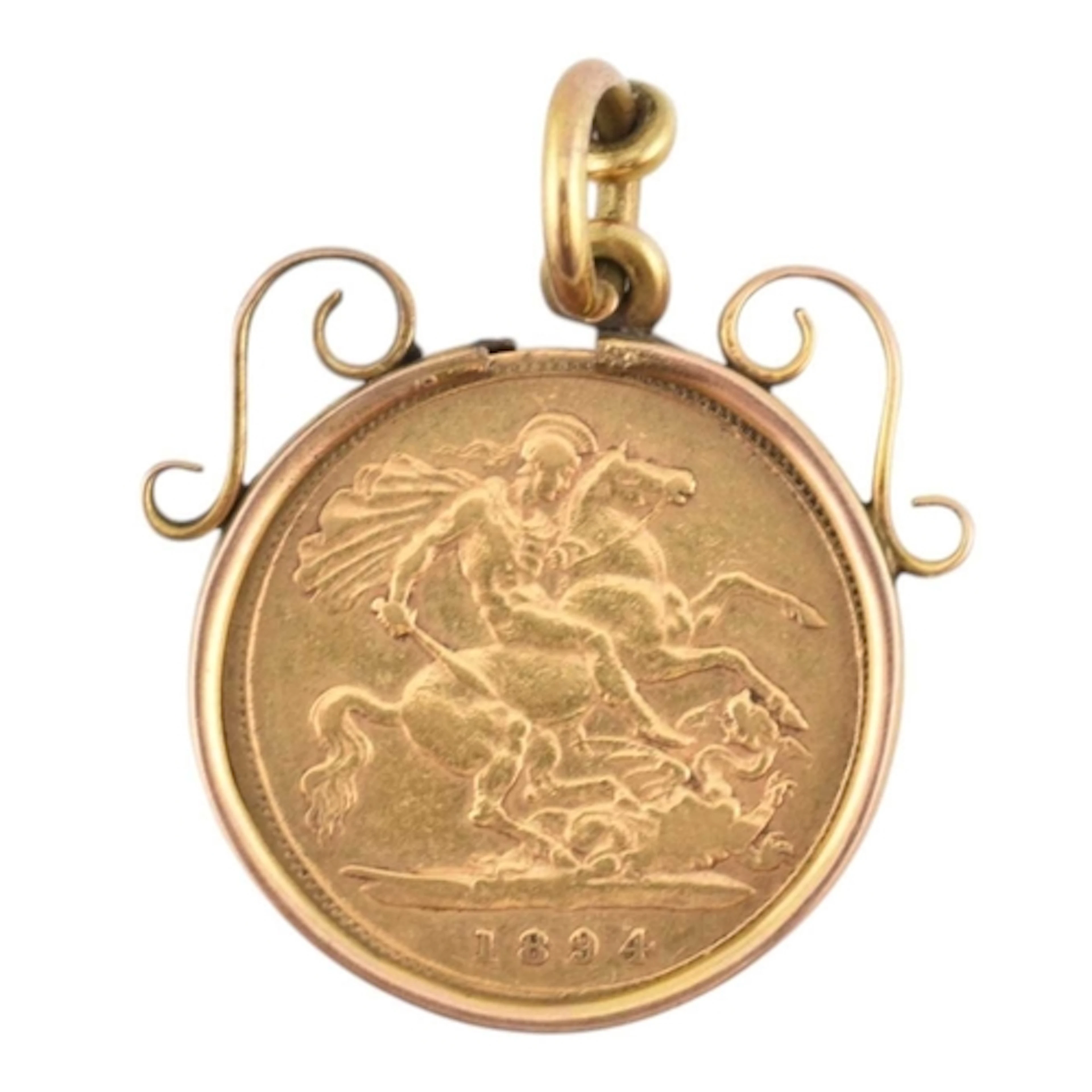 A 9ct gold mounted Victorian 1894 half sovereign FOB pendant...