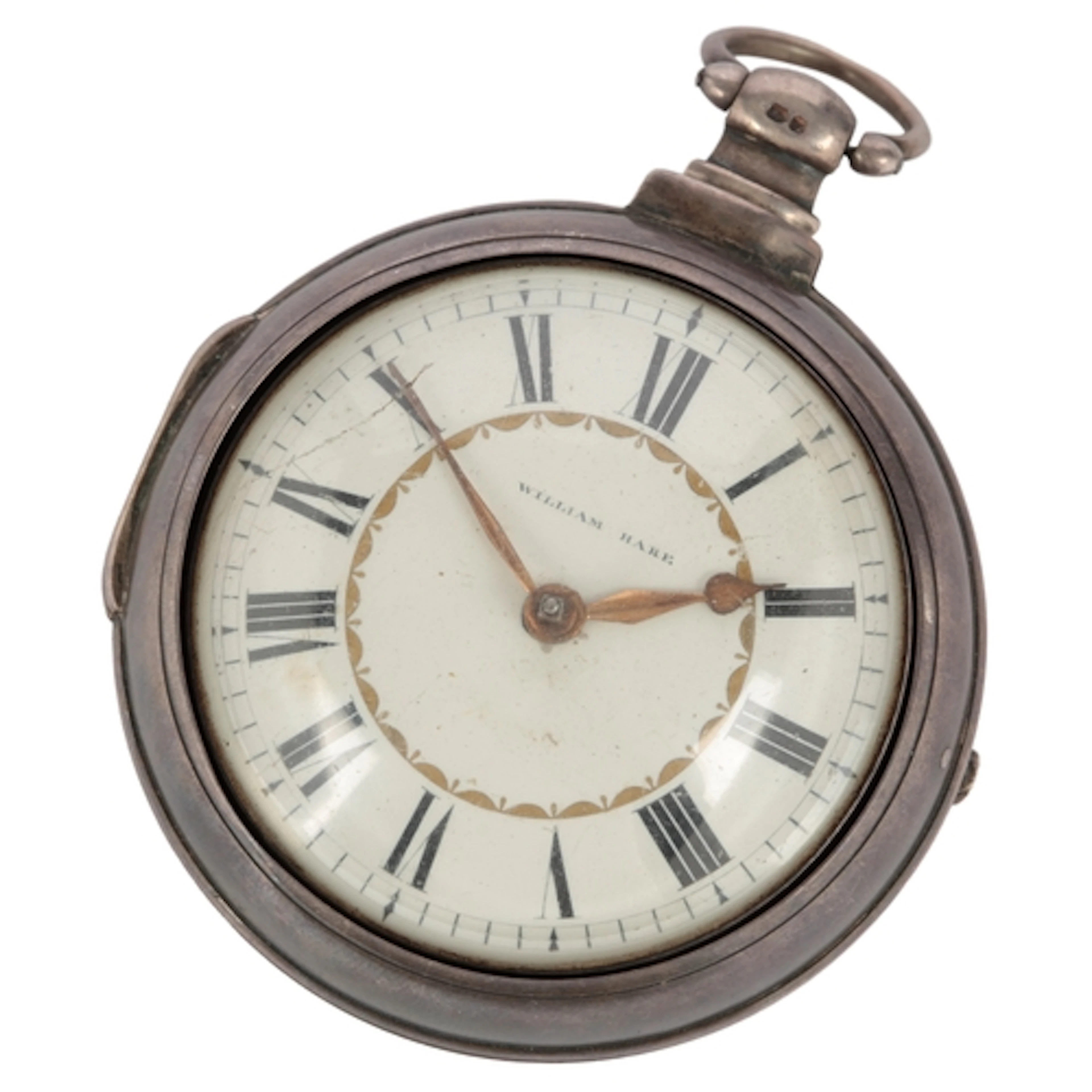 A George IV silver pair cased key wind fusee pocket watch, b...