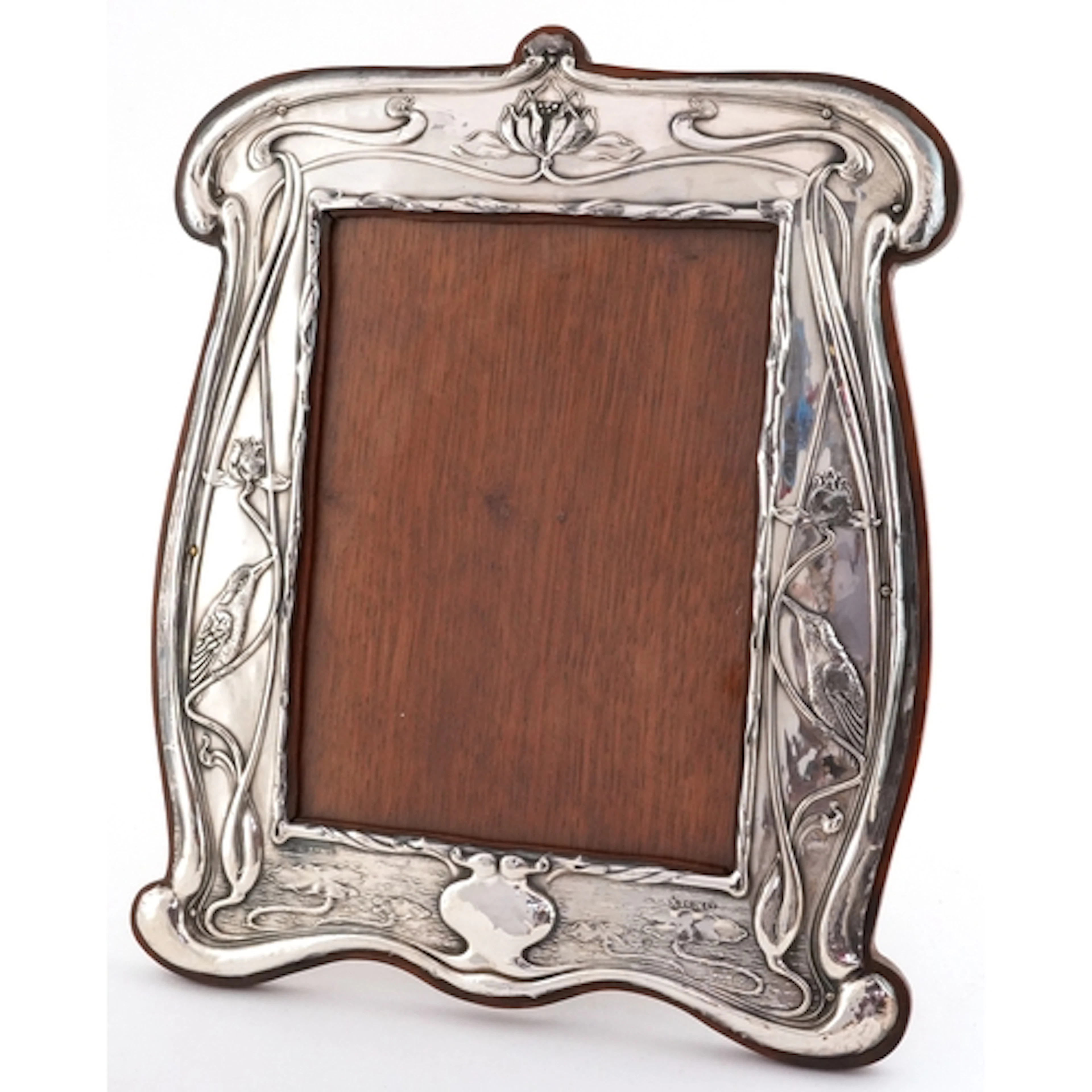 William Neale, large Art Nouveau silver and oak easel photo ...