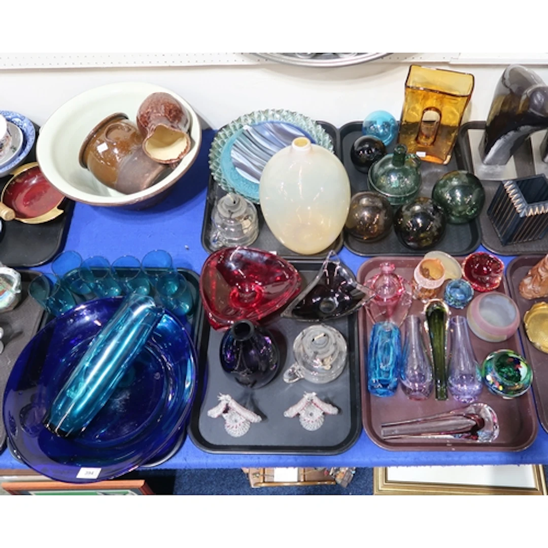 A pair of spun glass ornaments, glass fishing floats, Bristo...