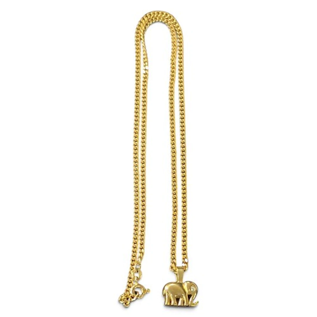 An 18ct gold curb link necklace with elephant pendant, set w...