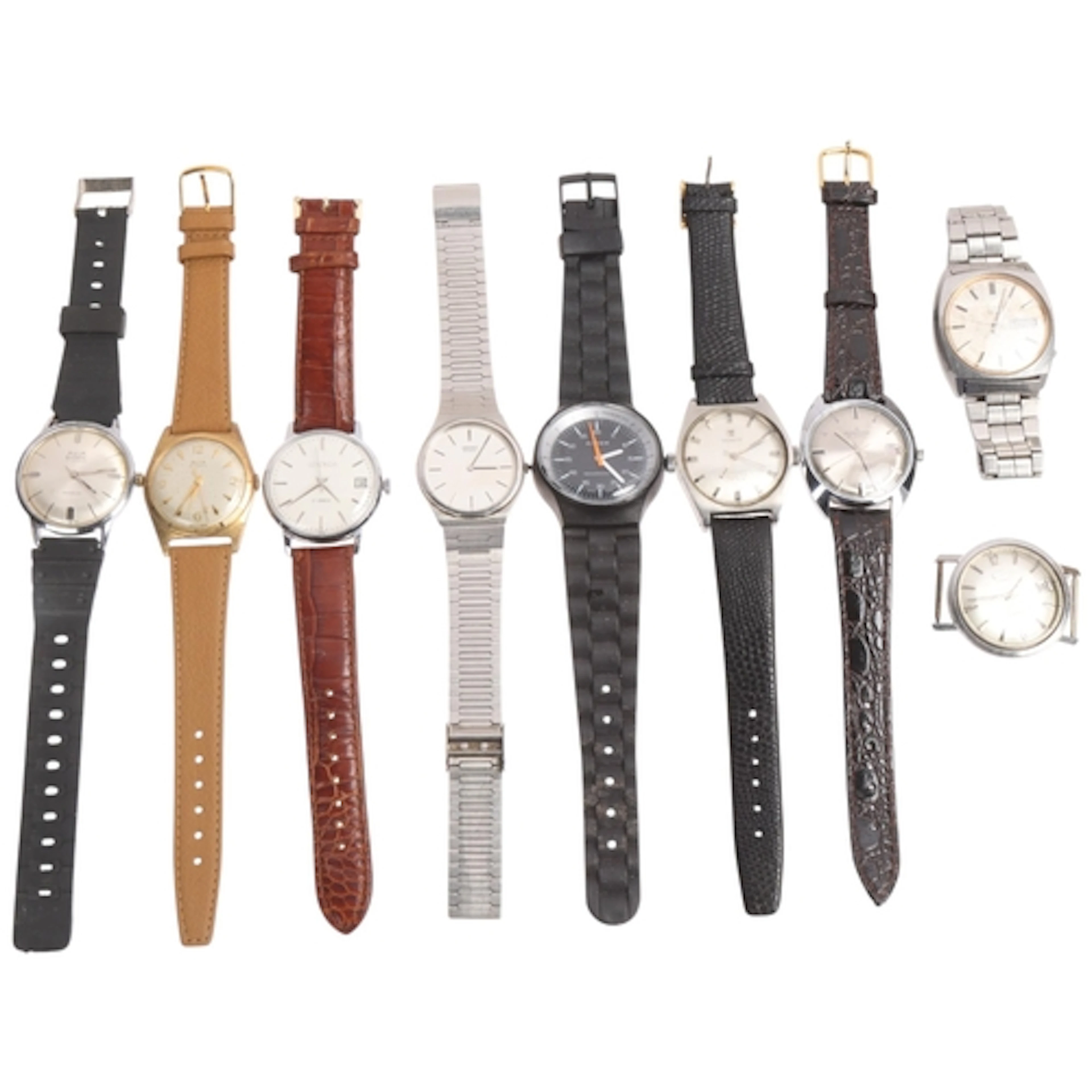 9 wristwatches, including Seiko 5, ref. 6309-8480, Tissot Se...