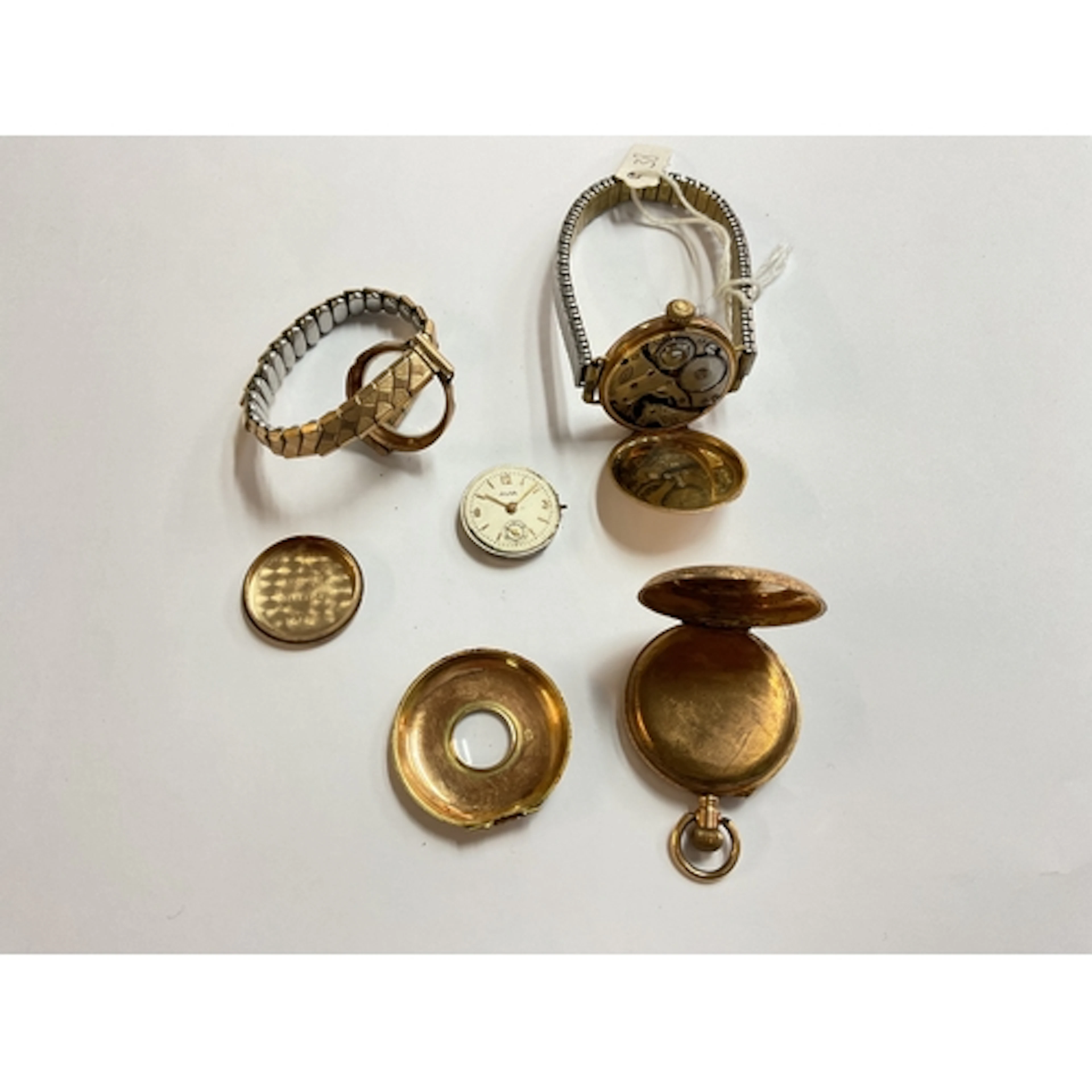 3 ladies gold watched, 2 9ct wrist watches and a 14ct pocket...