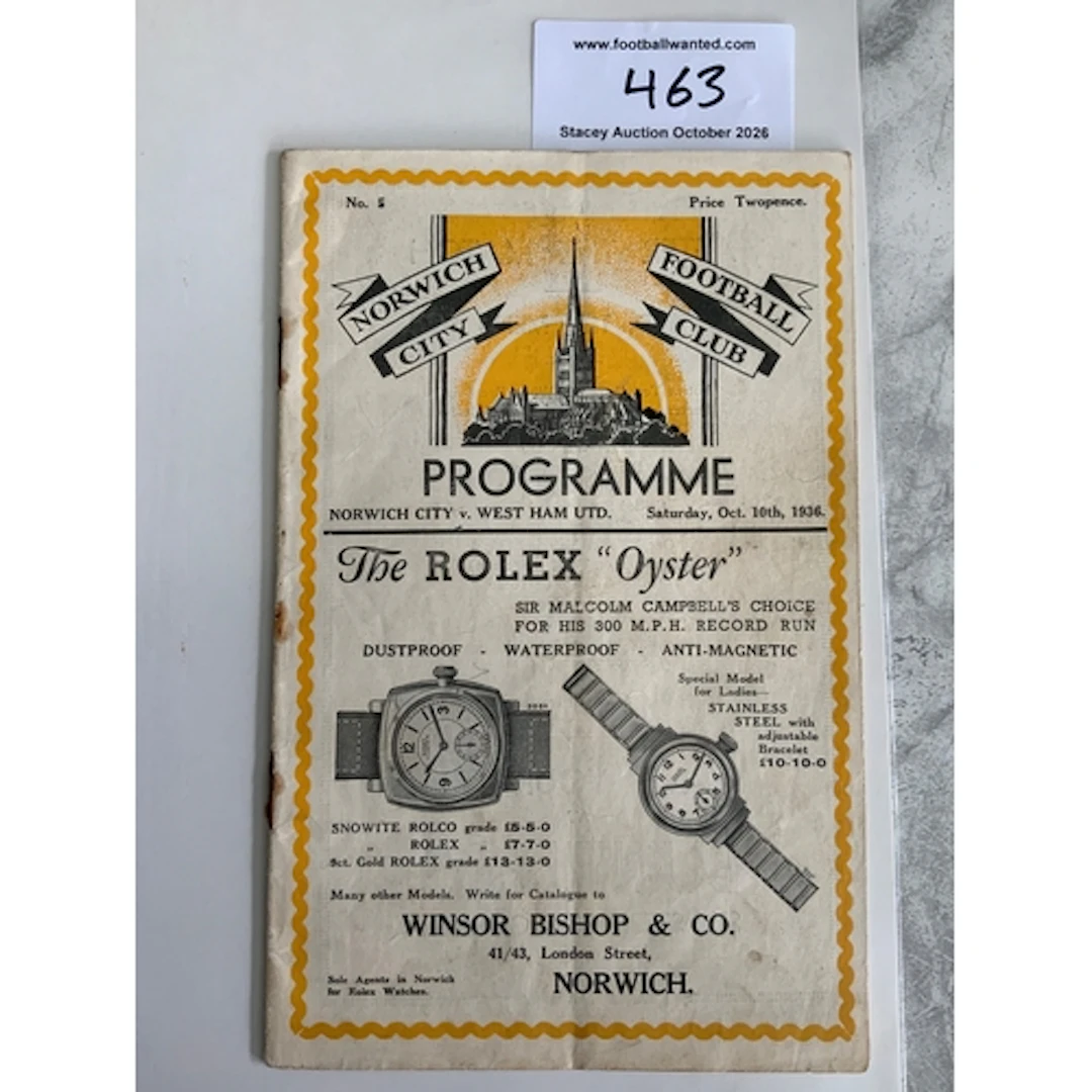 36/37 Norwich City v West Ham Football Programme: Good condi...