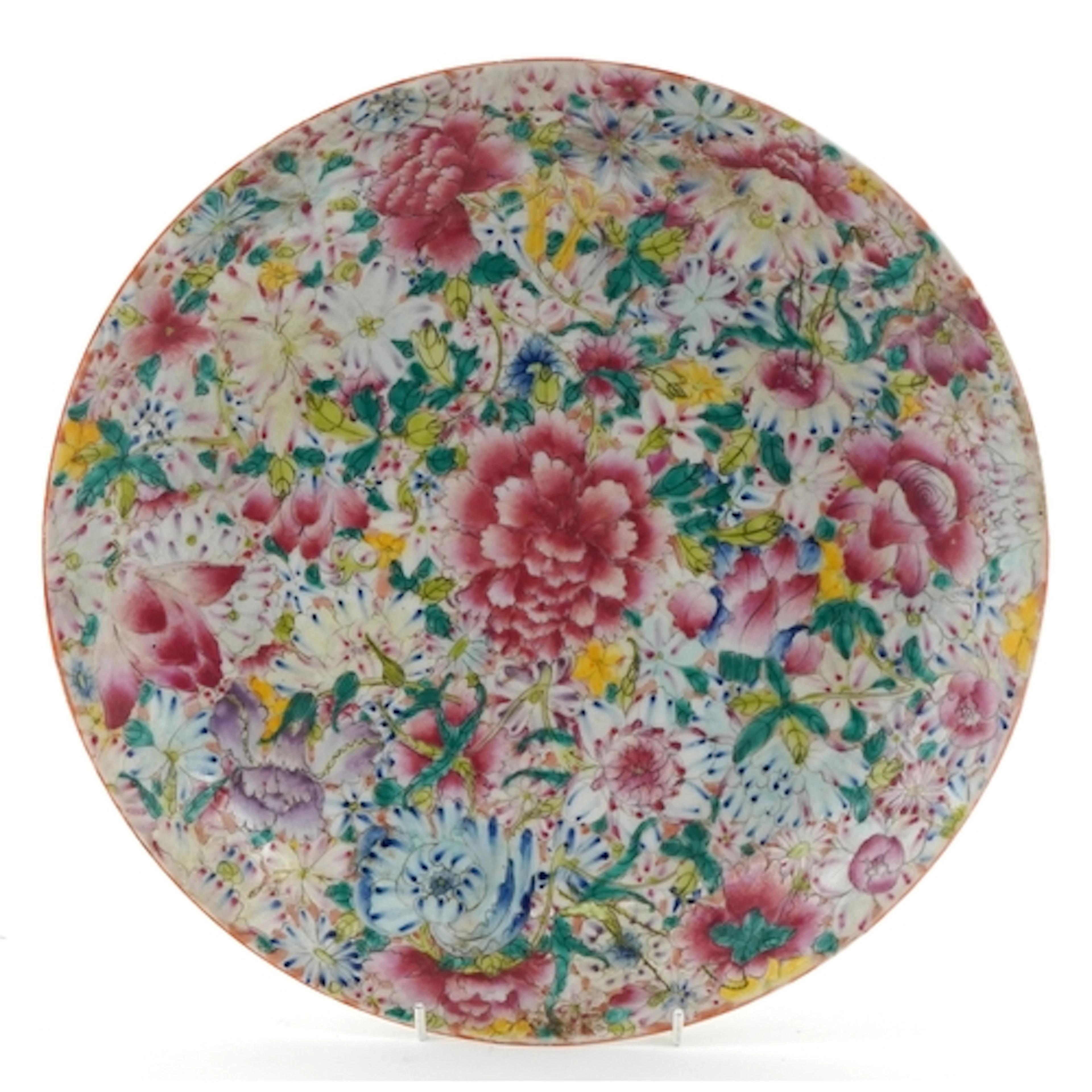 Large Chinese porcelain dish hand painted in the famille ros...