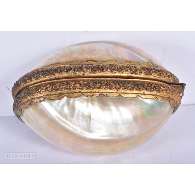 A 19th Century gilt metal mounted abalone shell box 9 x 14cm
