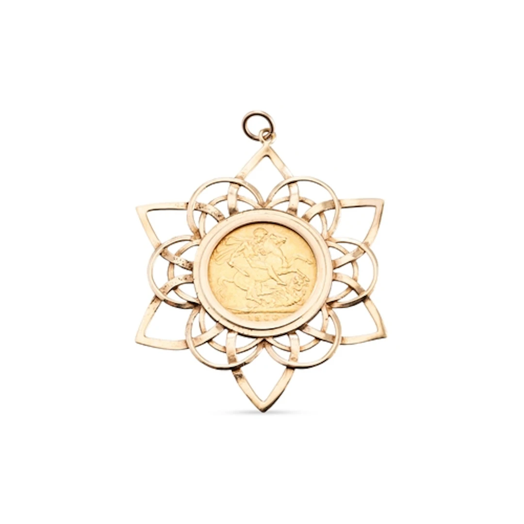 A 1900 FULL SOVEREIGN ENGLISH GOLD COIN, in a 9ct gold penda...