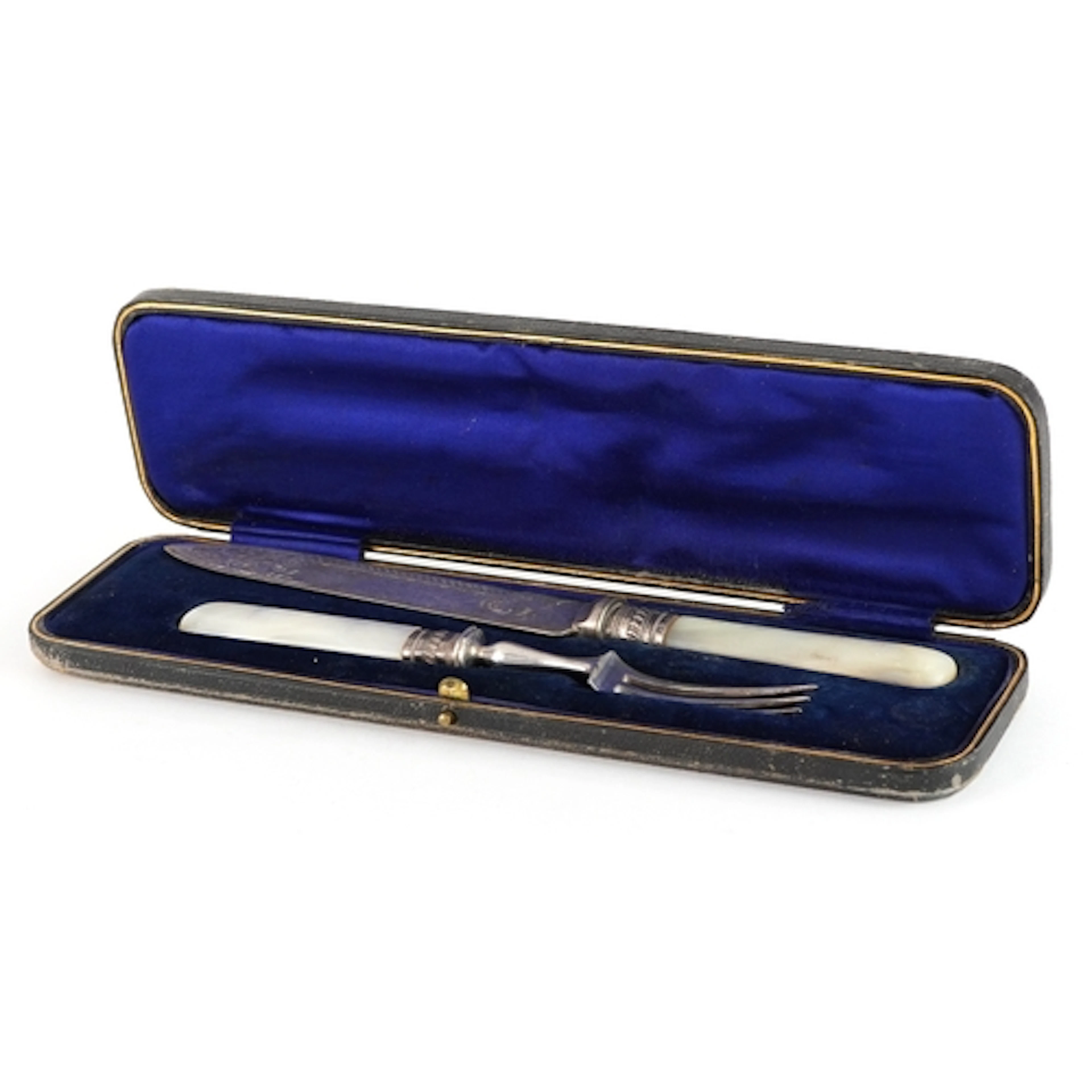 Pair of Edwardian silver plated servers with mother of pearl...