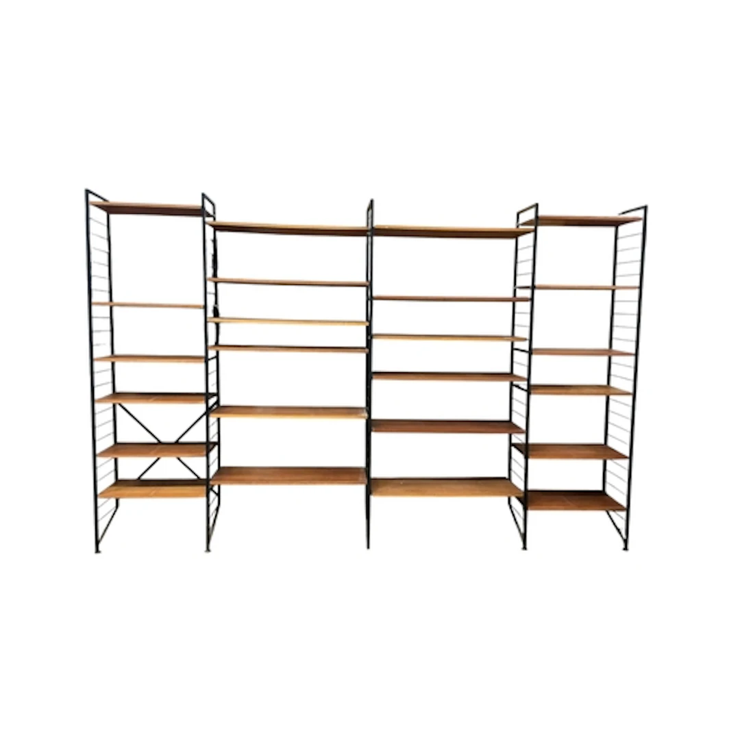 A four section Ladderax Shelving unit, each with six shelves...