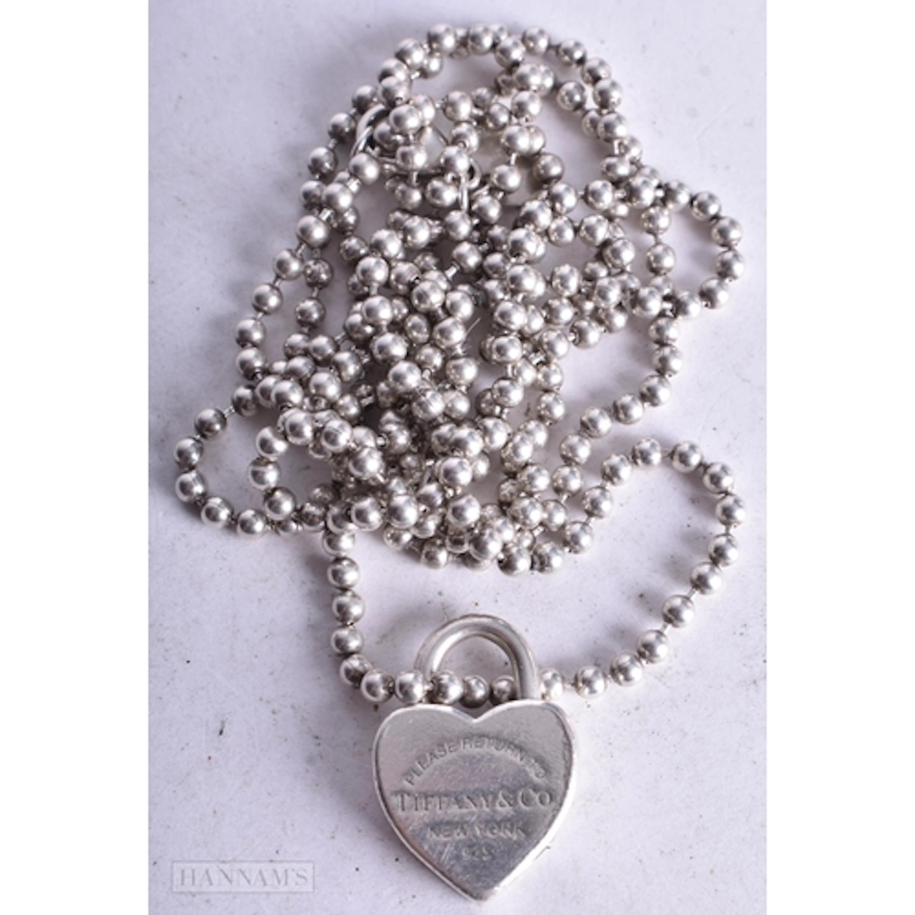 Tiffany & Co Sterling Silver Ball Link Necklace w/ Heart Pad...