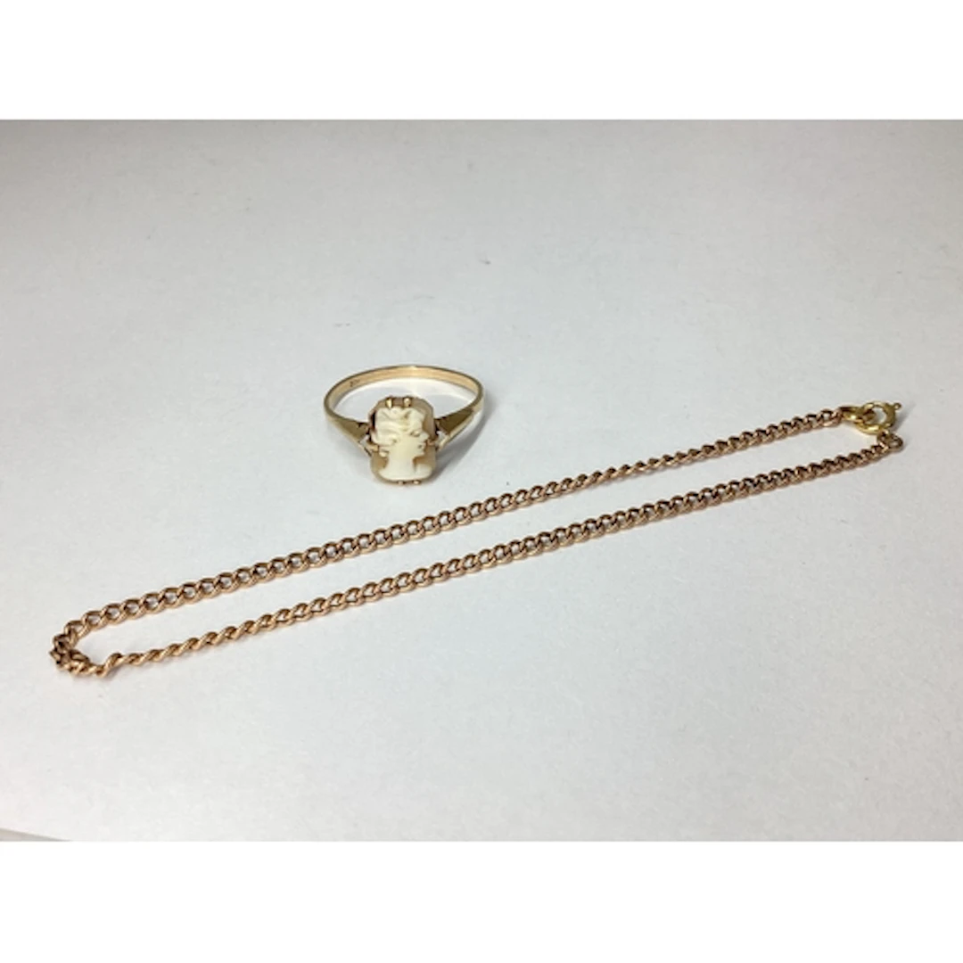 A Rose Coloured Curb Link Chain, approximately 20.5cm long, ...