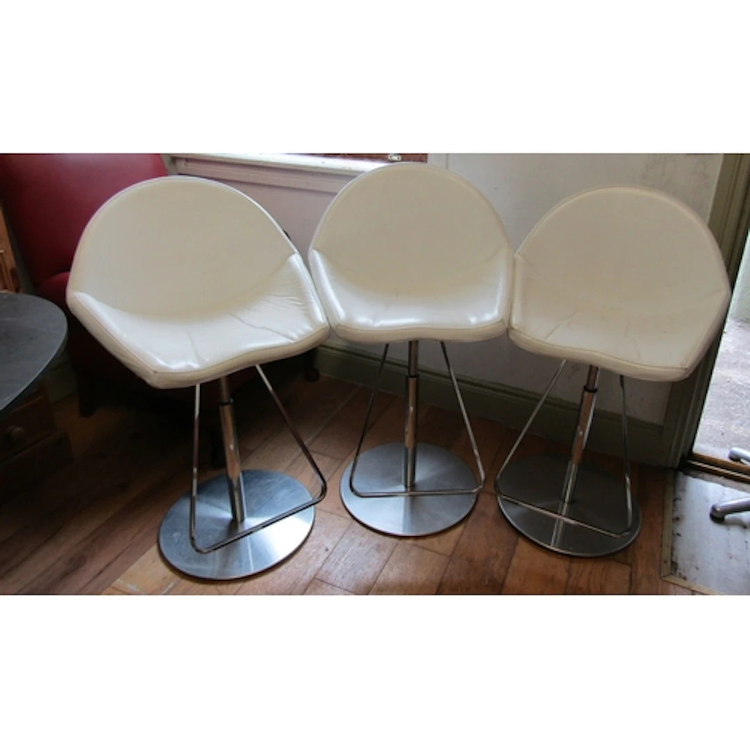 Three Designer Leather Upholstered Kitchen Stools Chrome Bas...