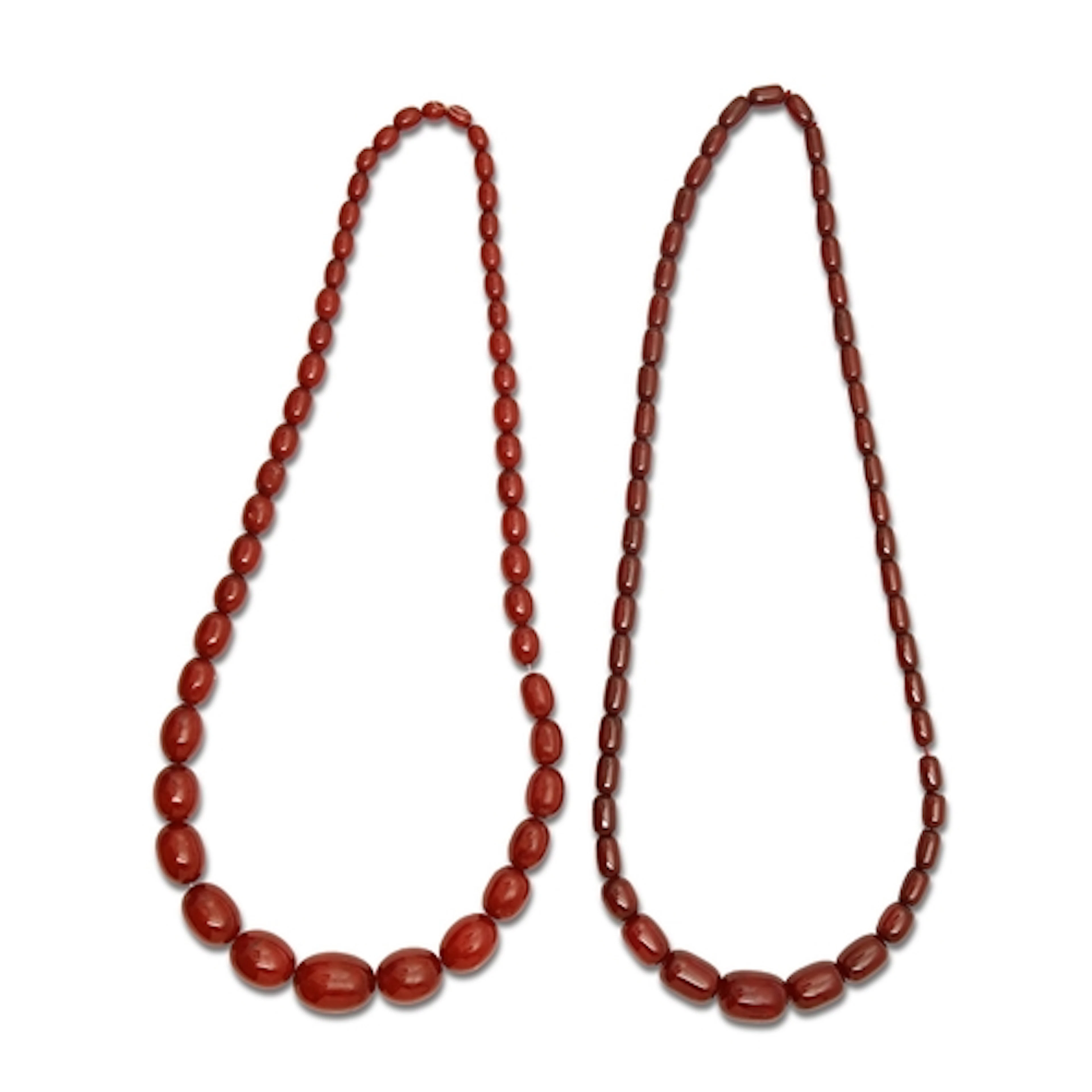 Two necklaces of faturan beads, 184g