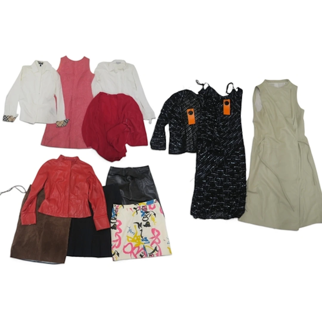 A collection of ladies designer clothing including a belted ...