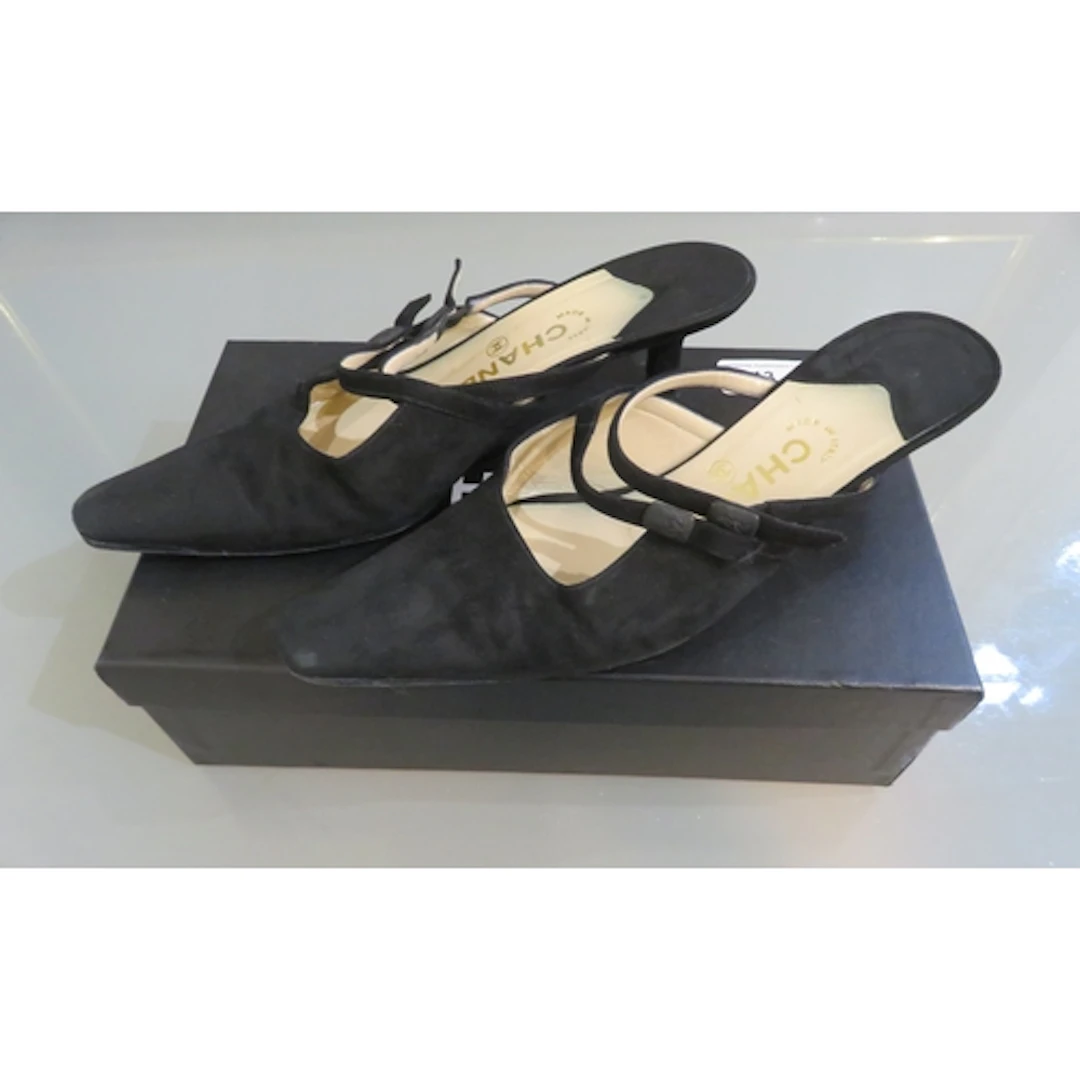 Chanel black suede mules, size 36, with original box