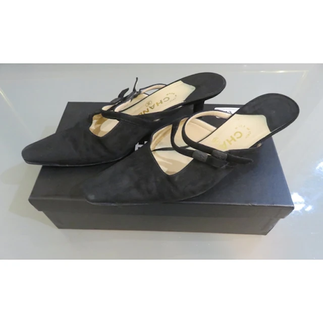 Chanel black suede mules, size 36, with original box