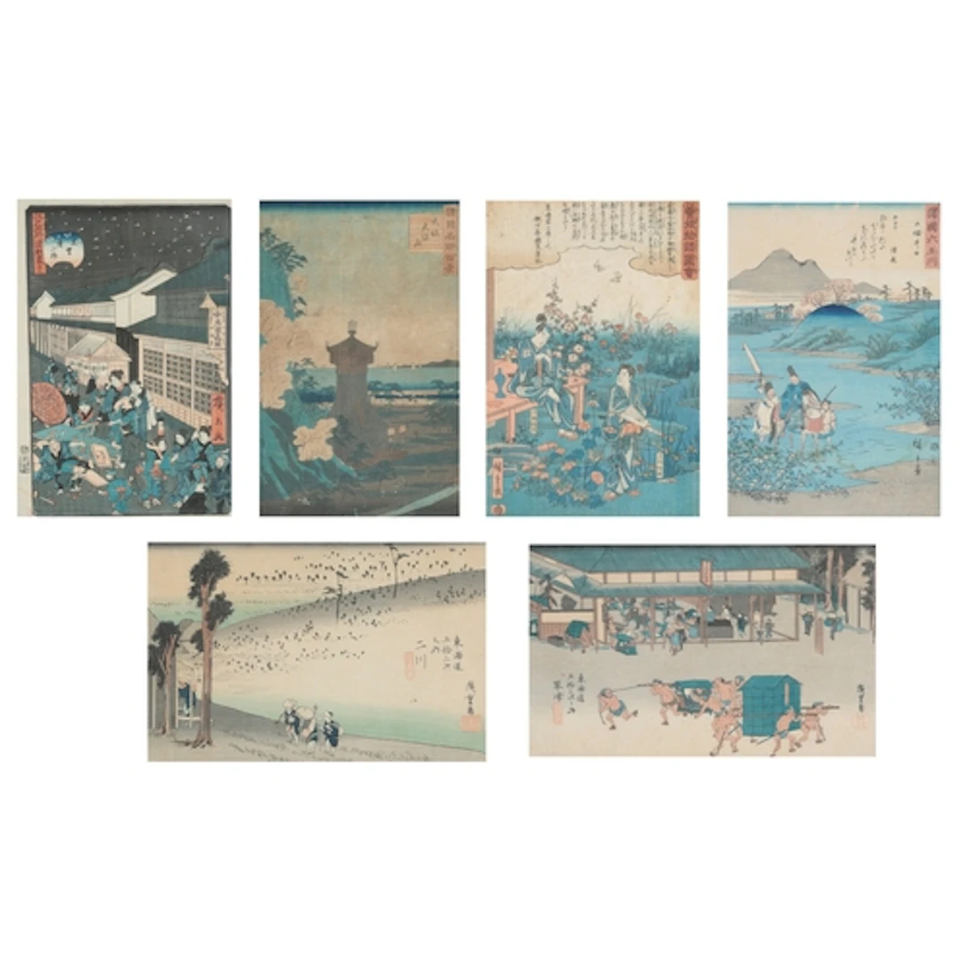 Utagawa Hiroshige I, II and Utagawa Hirokage Figures in lan...