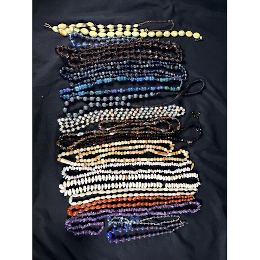 A selection of hard stone bead necklaces including an amethy...