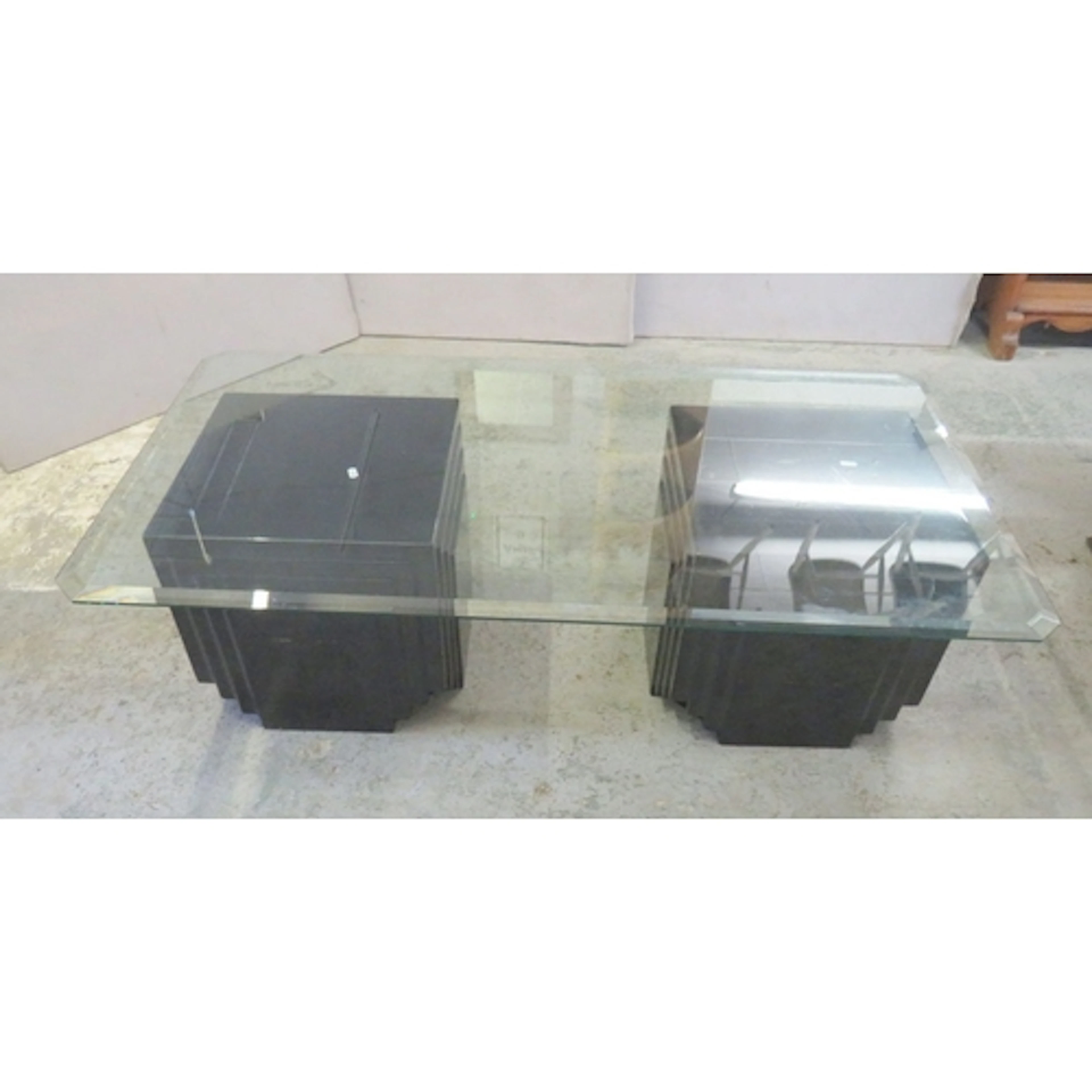 Vintage Brutalist Style Glass Coffee Table with bevel edged ...