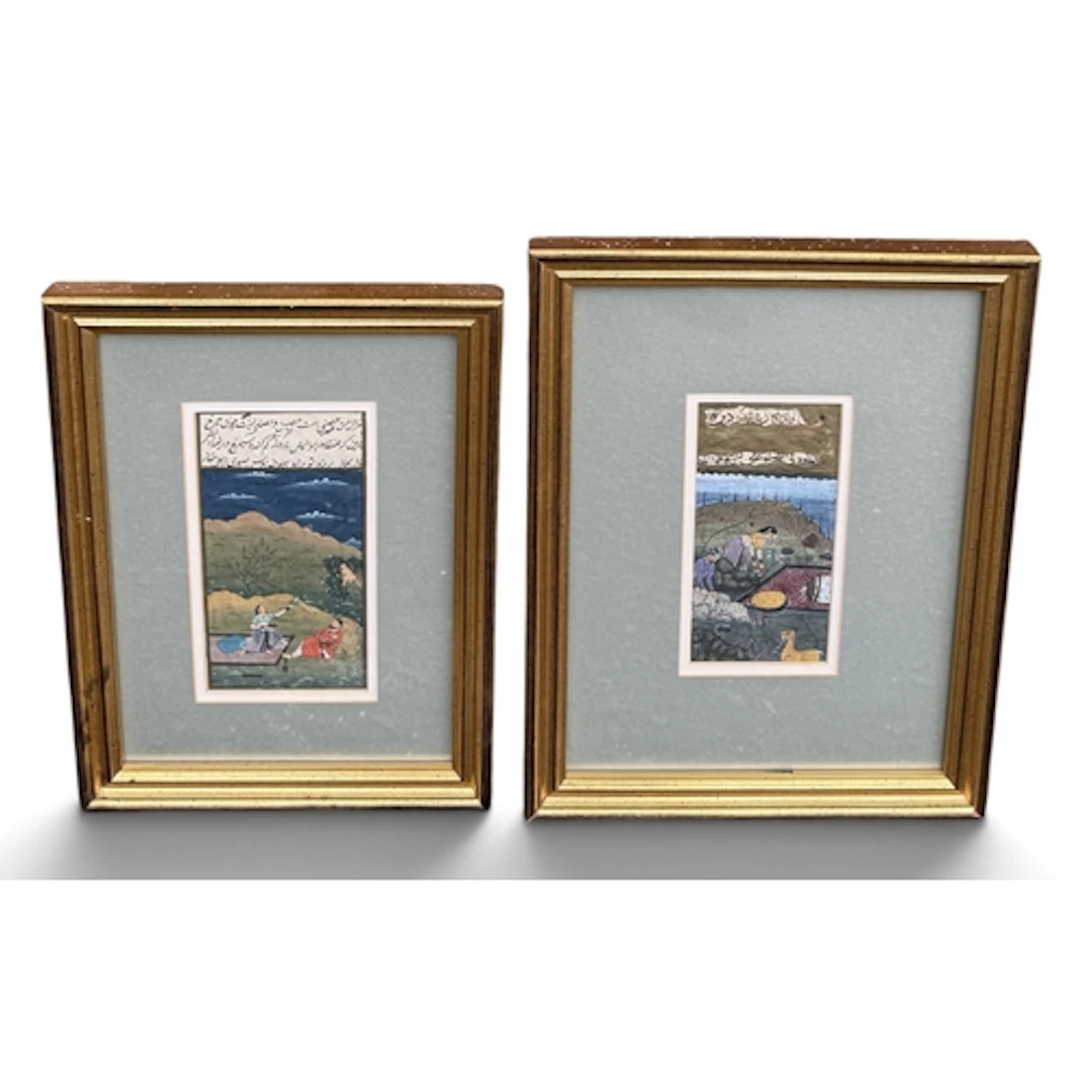 TWO INDIAN PAINTED ALBUM PAGES Watercolour Largest 18cm x 9....
