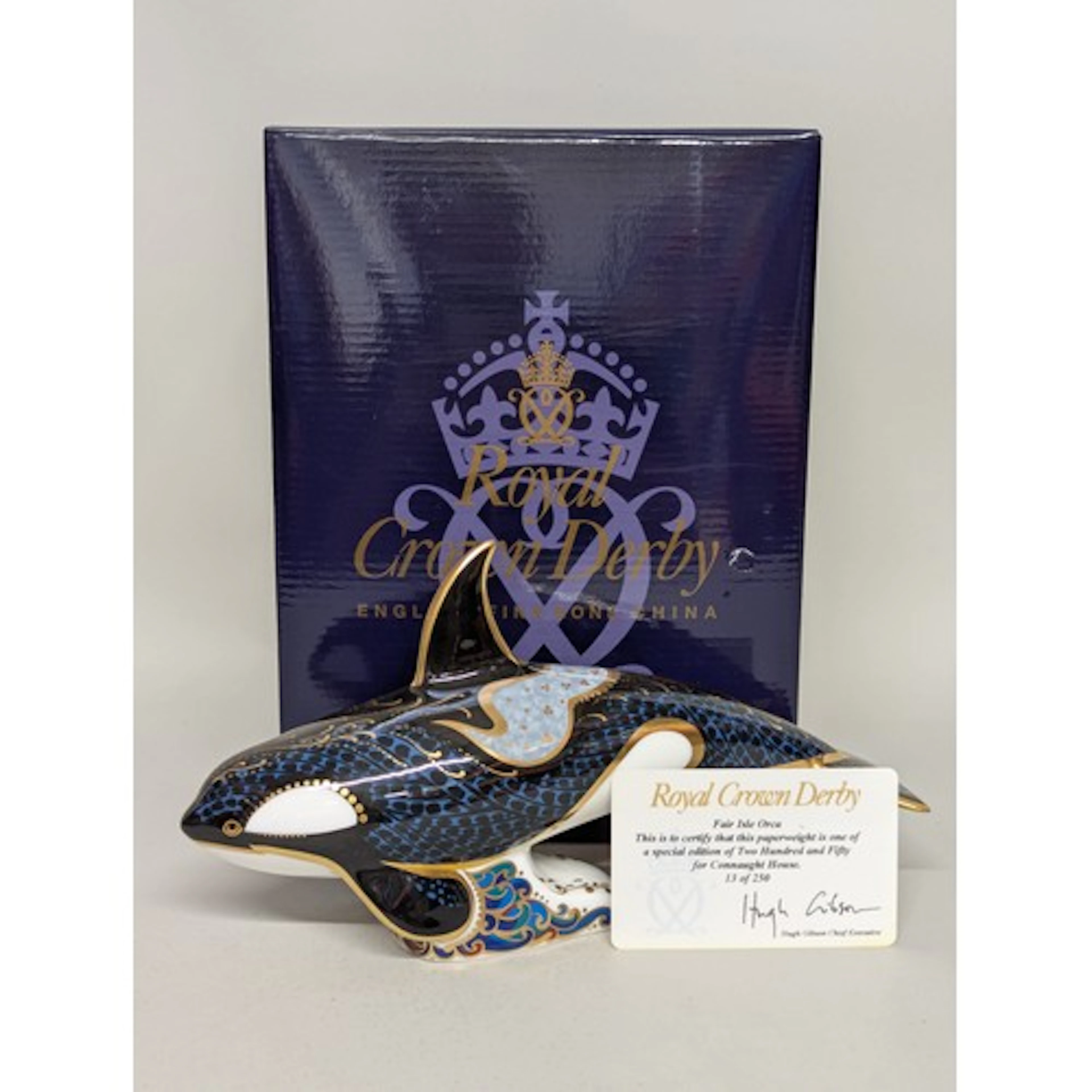 A Royal Crown Derby paperweight, Fair Isle Orca, specially c...