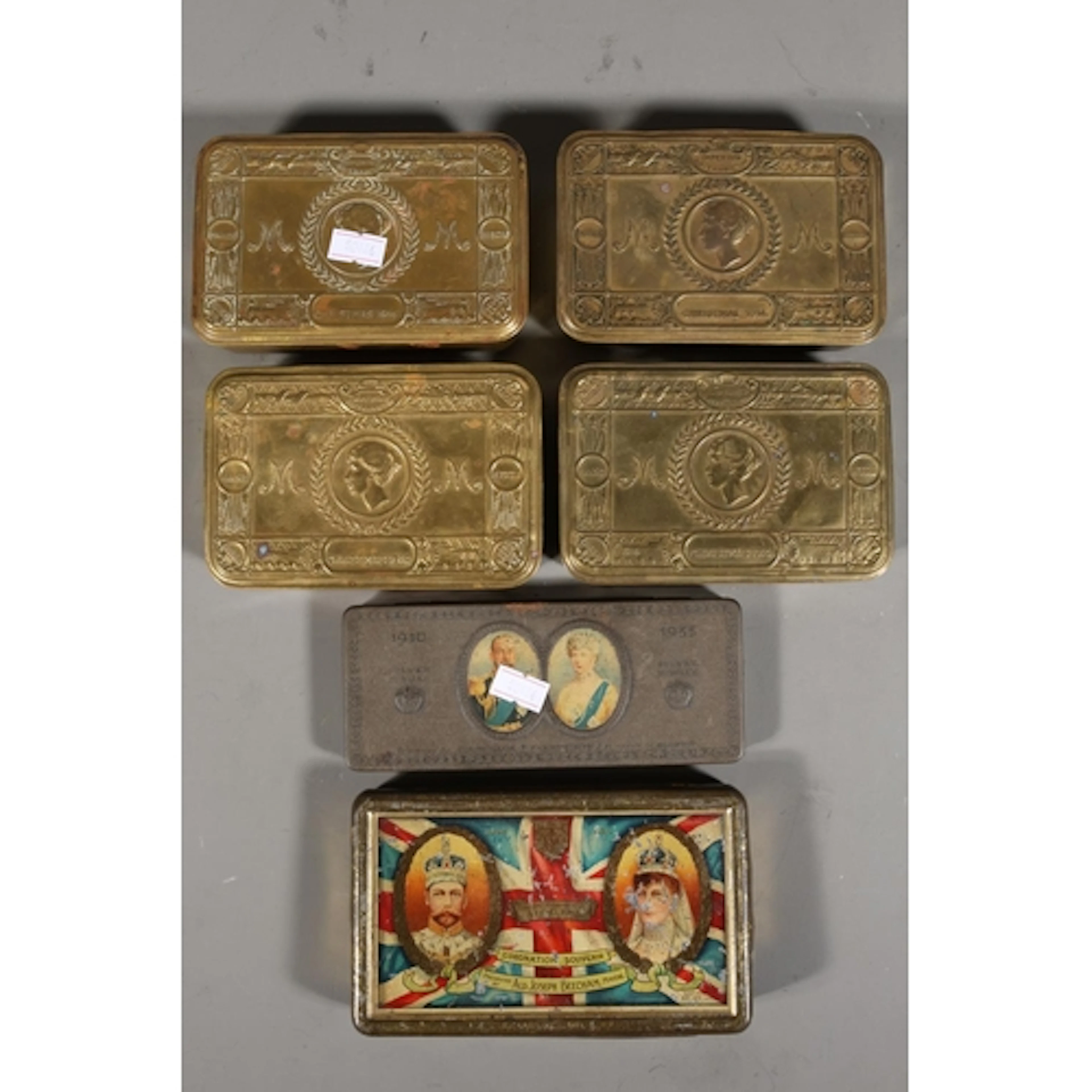 Four Princess Marys Christmas 1914 brass gift tin, another v...