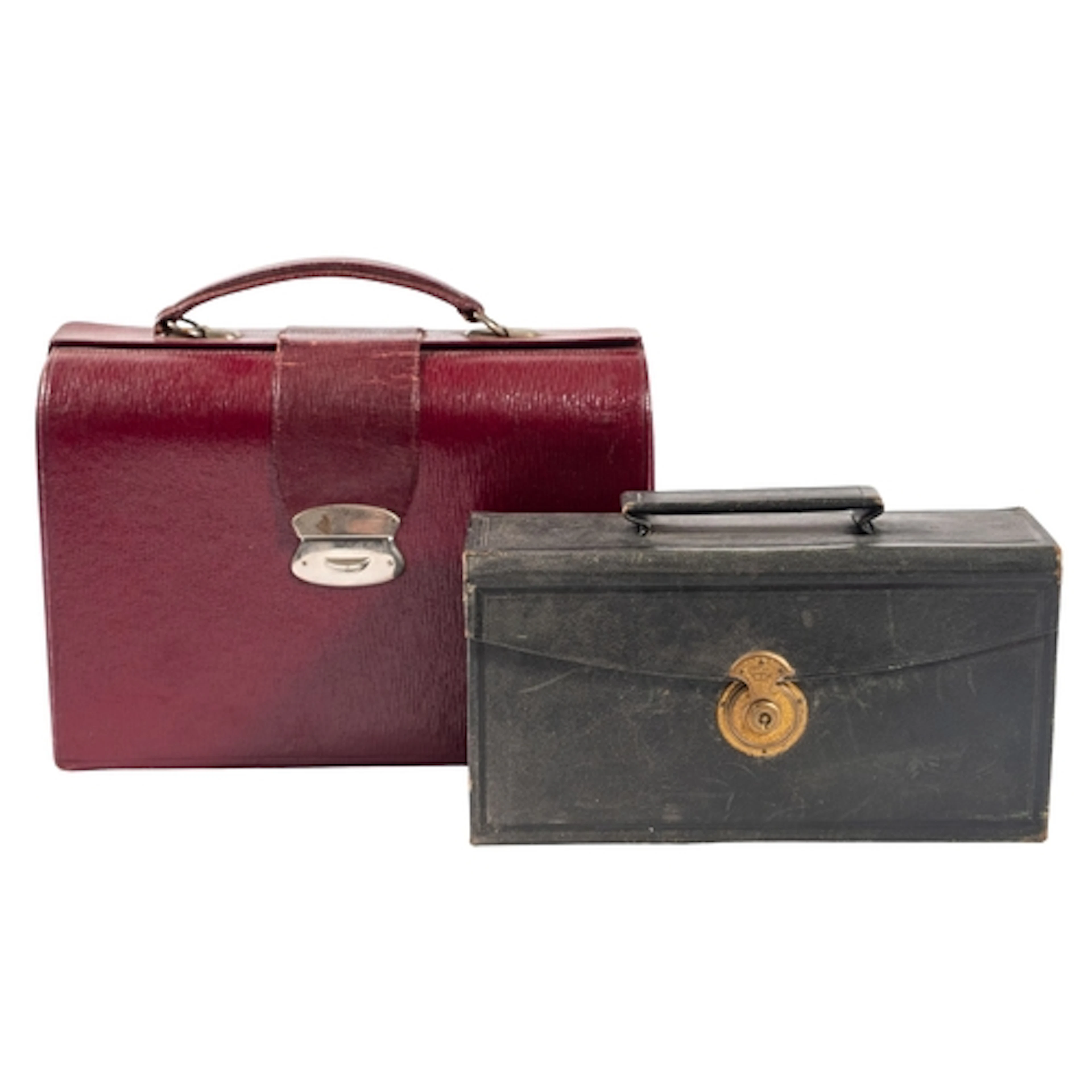 A red leather combined correspondence and dressing case, ear...