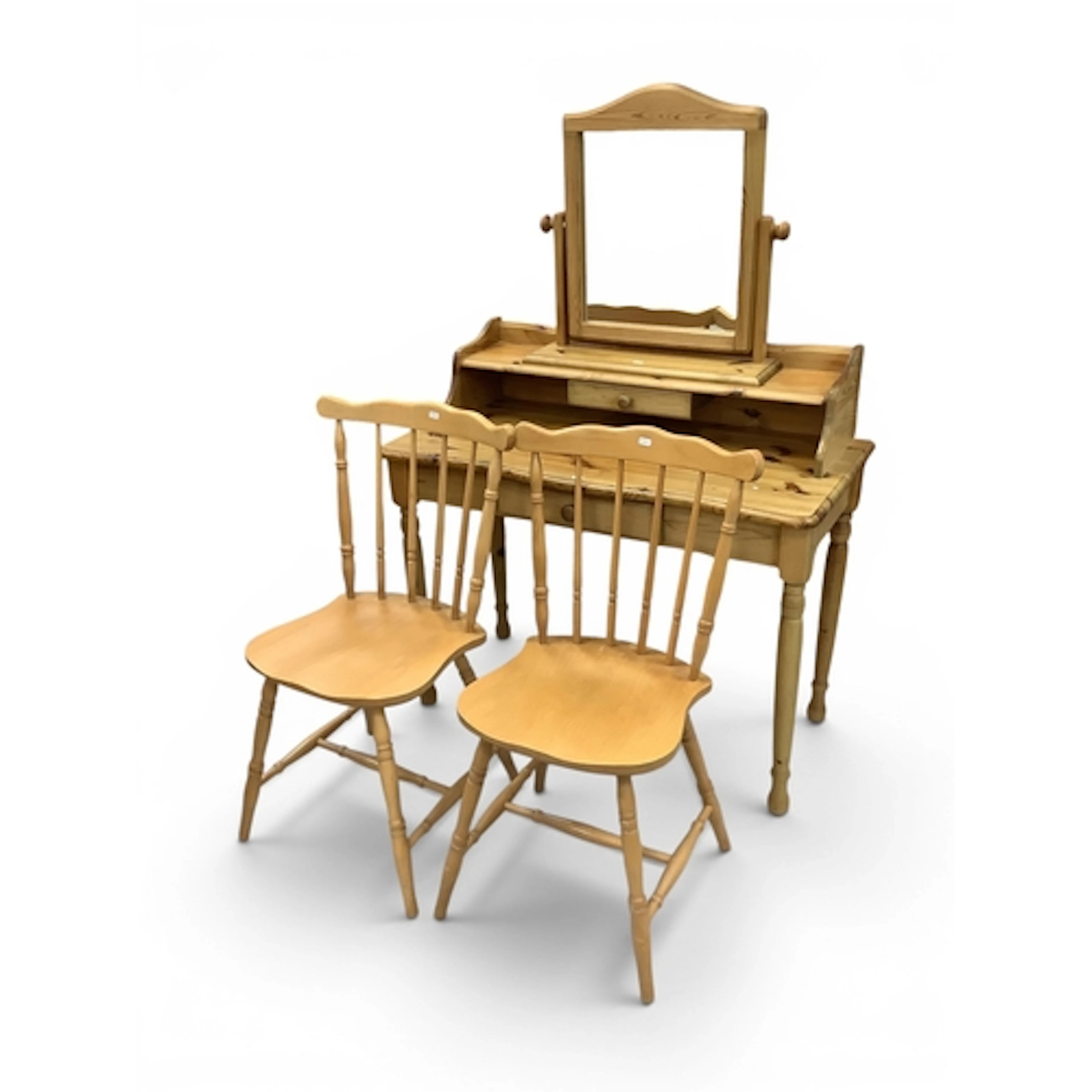A pine dressing table with matching swivel mirror, together ...